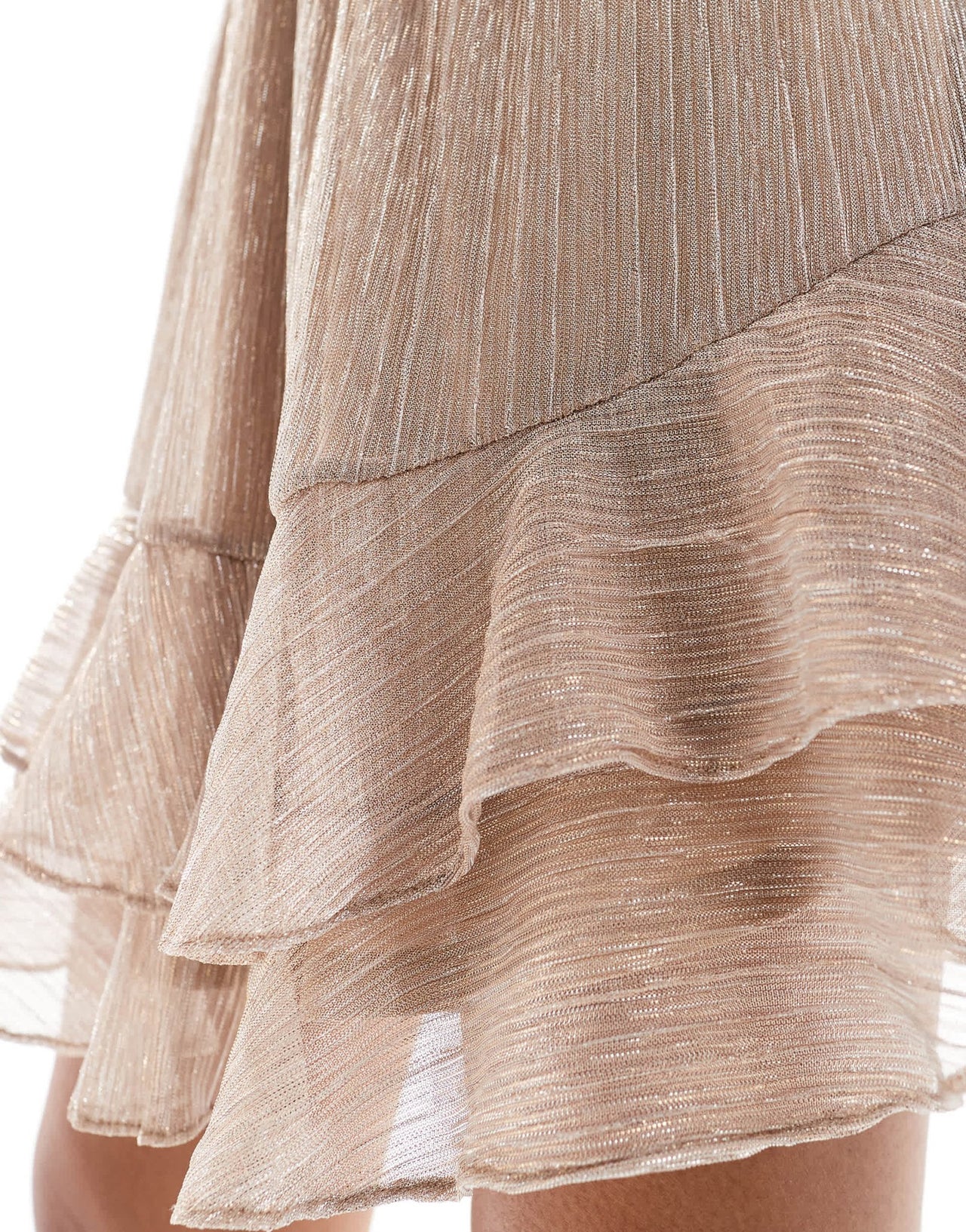 Ever New tie waist metallic plisse mini dress in champagne - ASOS Sample Sale