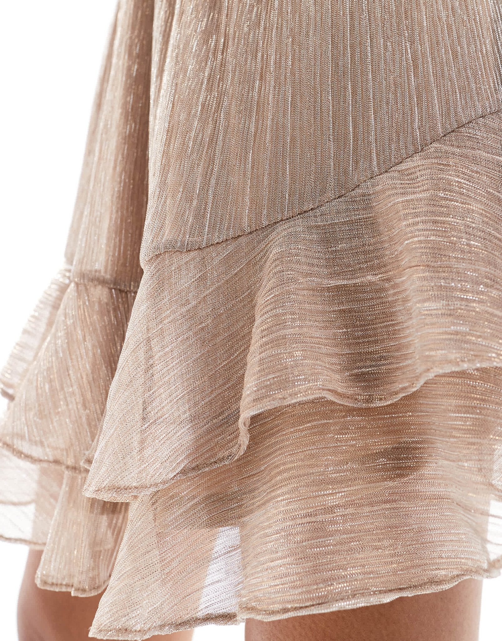 Ever New tie waist metallic plisse mini dress in champagne - ASOS Sample Sale