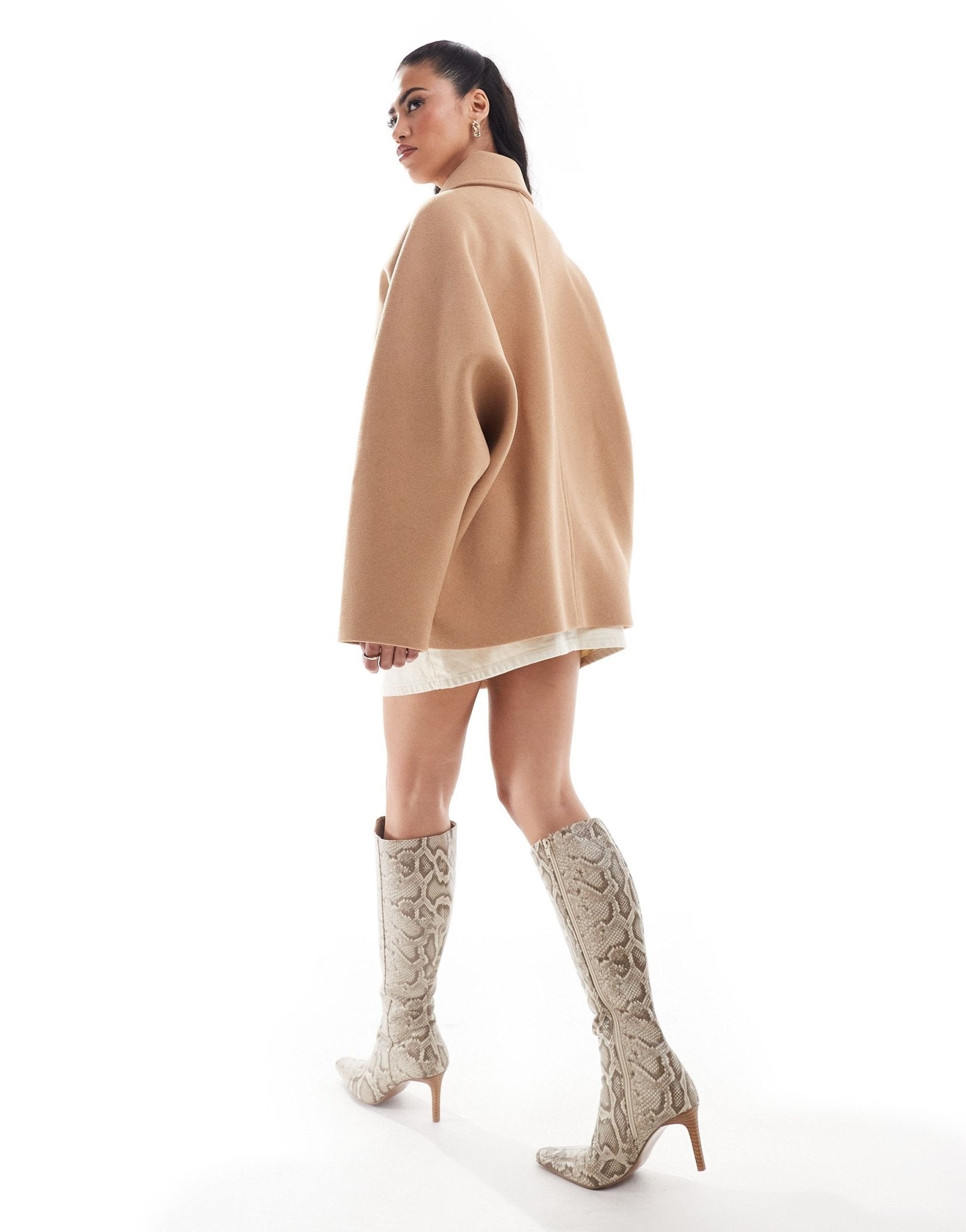 Ever New top collar coat in stone - ASOS Sample Sale
