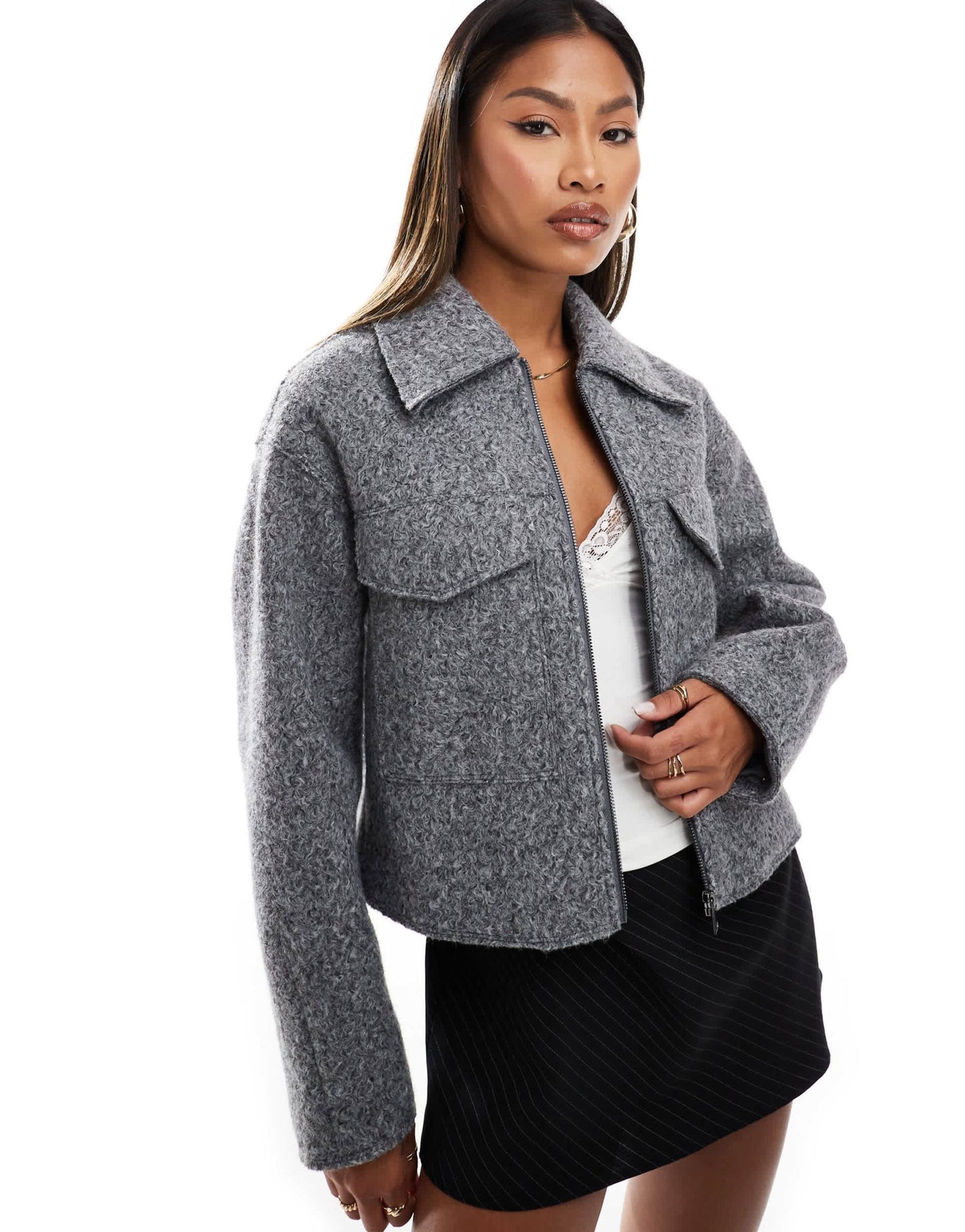 Ever New zip up shacket in charcoal - ASOS Sample Sale