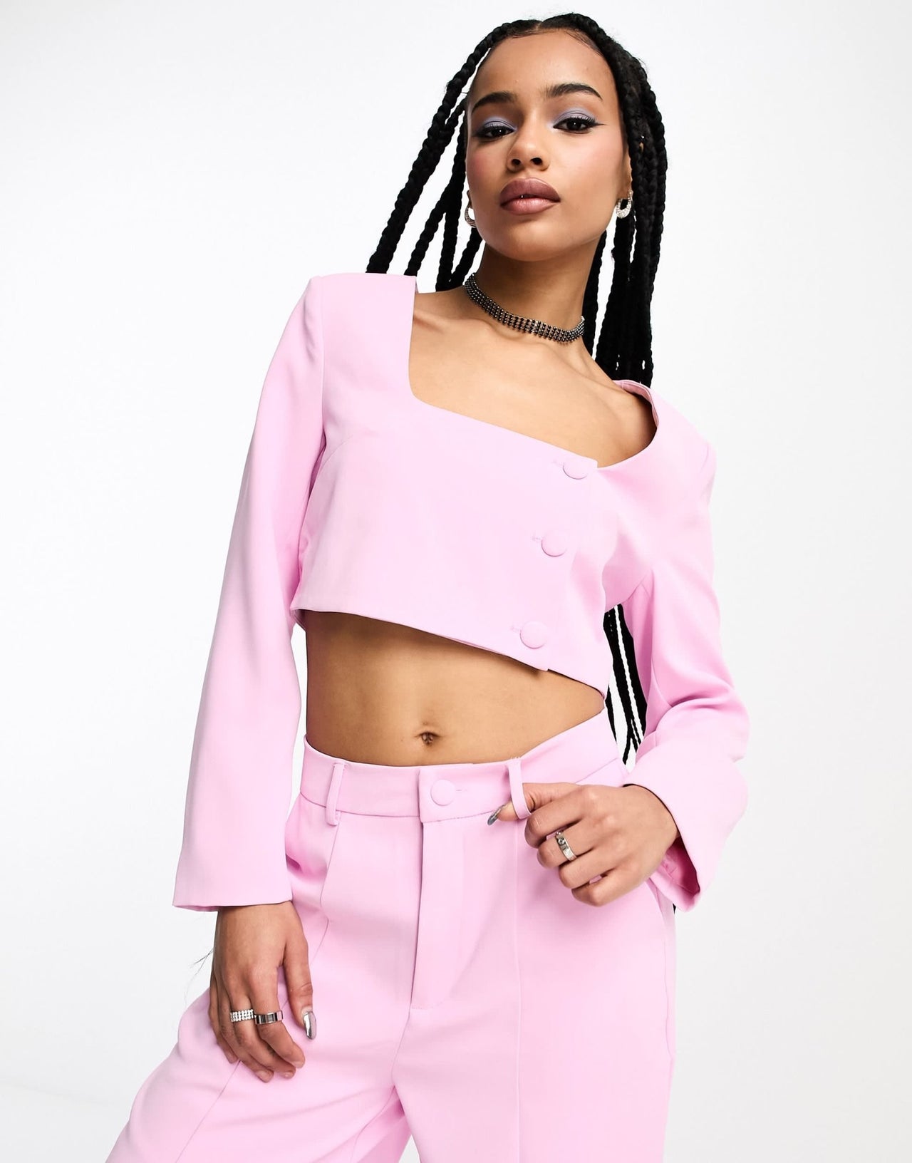 Extro & Vert Petite square neck crop top in baby pink co - ord - ASOS Sample Sale
