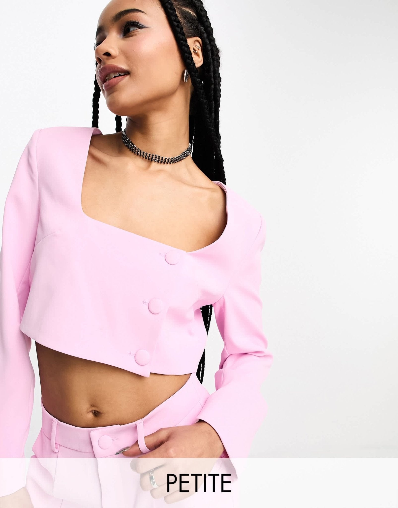 Extro & Vert Petite square neck crop top in baby pink co - ord - ASOS Sample Sale