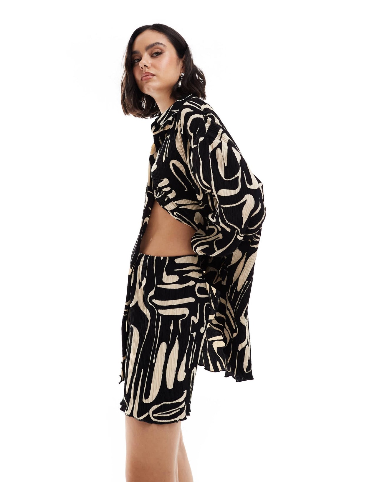 Extro & Vert plisse shorts in camel and black abstract print co - ord - ASOS Sample Sale