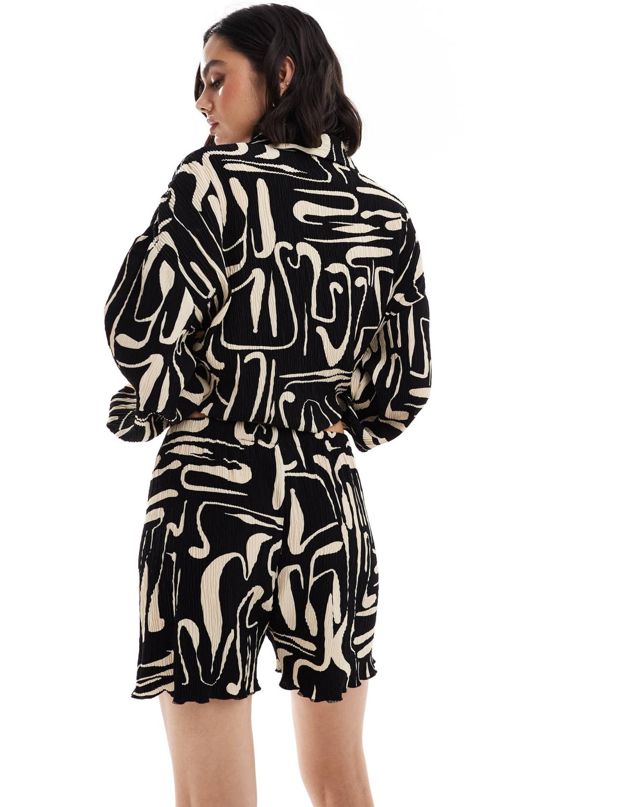 Extro & Vert plisse shorts in camel and black abstract print co - ord - ASOS Sample Sale