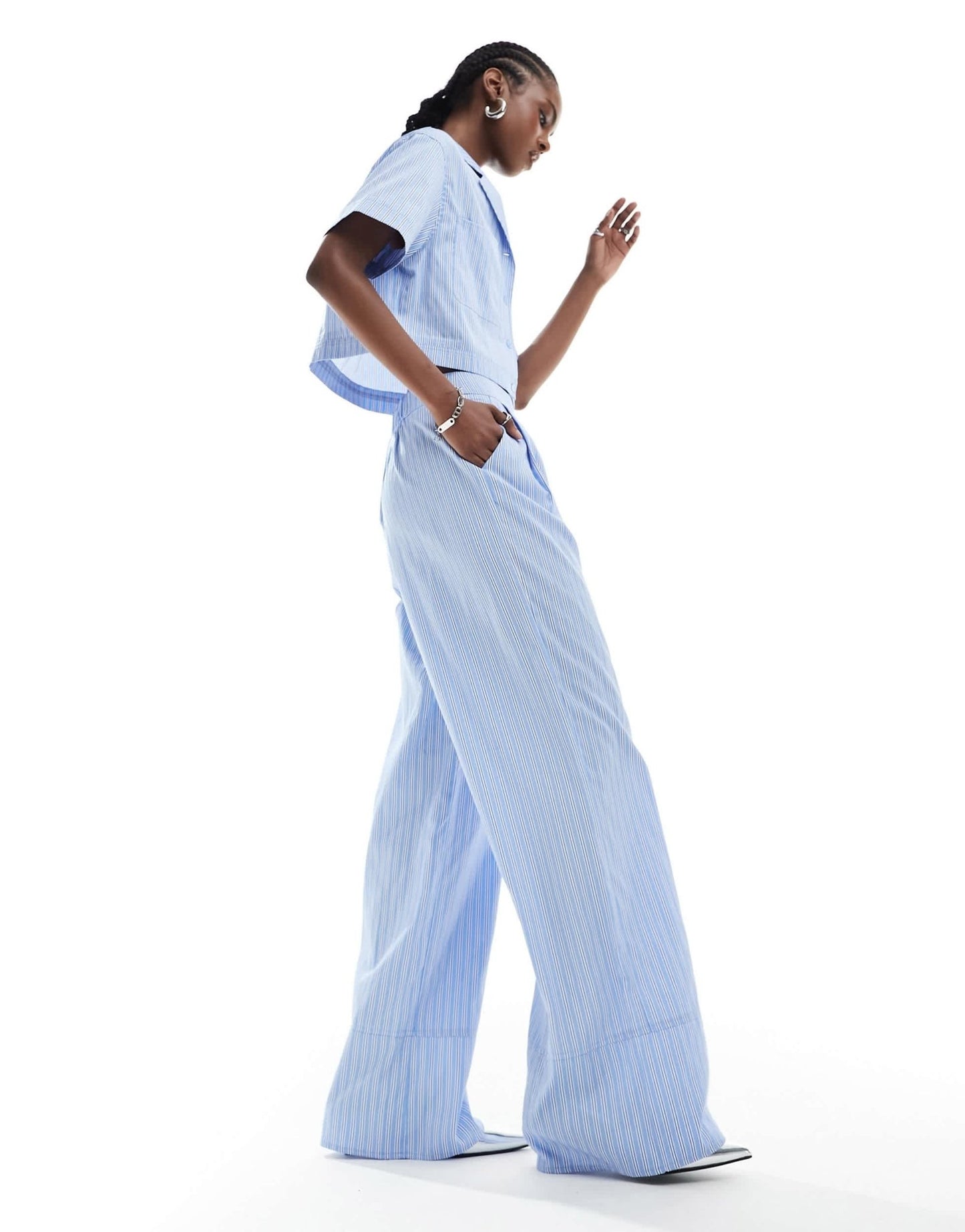 Extro & Vert wide leg trousers in blue stripe co - ord - ASOS Sample Sale
