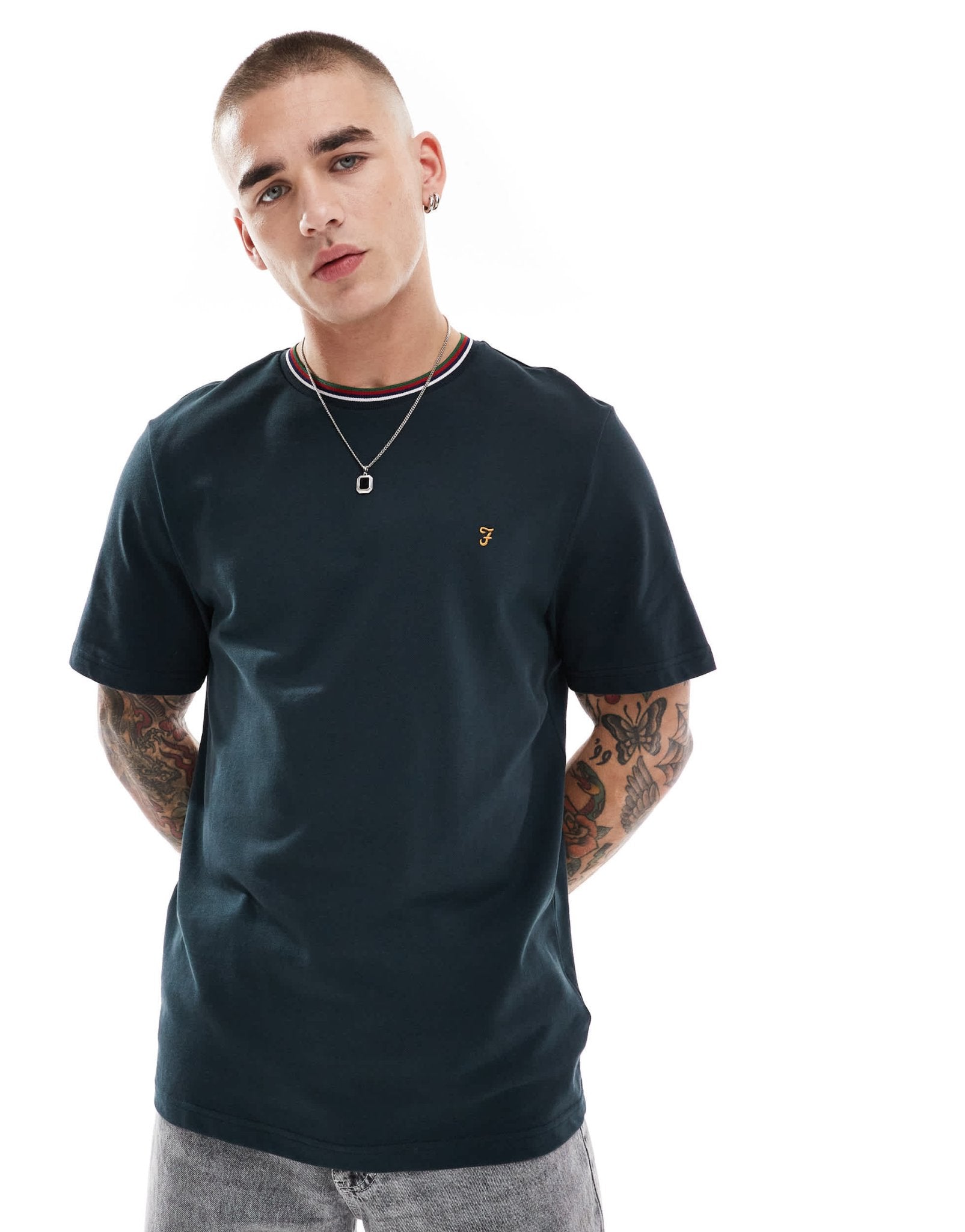 Farah alvin t-shirt in navy with collar tipping - ASOS Sample Sale