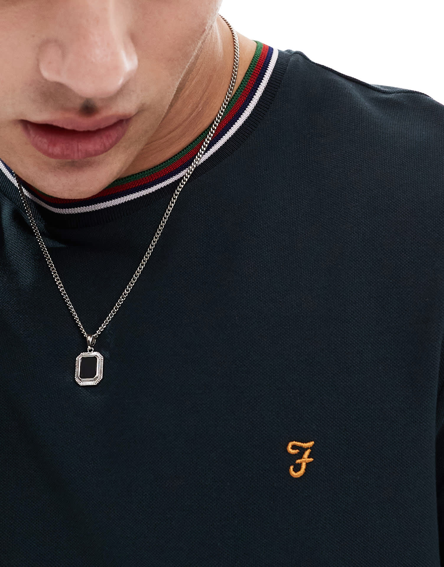 Farah alvin t-shirt in navy with collar tipping - ASOS Sample Sale