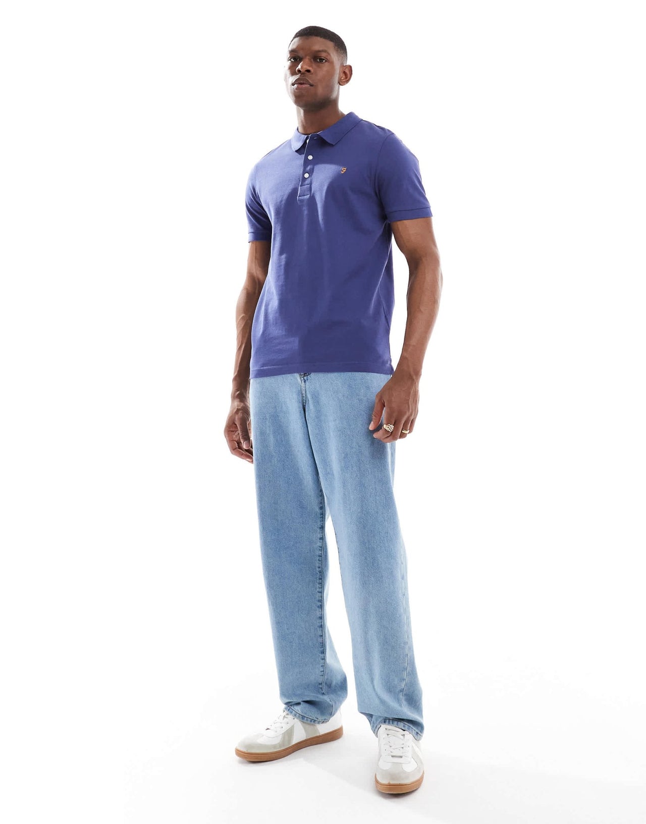 Farah blanes short sleeve polo shirt in mid blue - ASOS Sample Sale