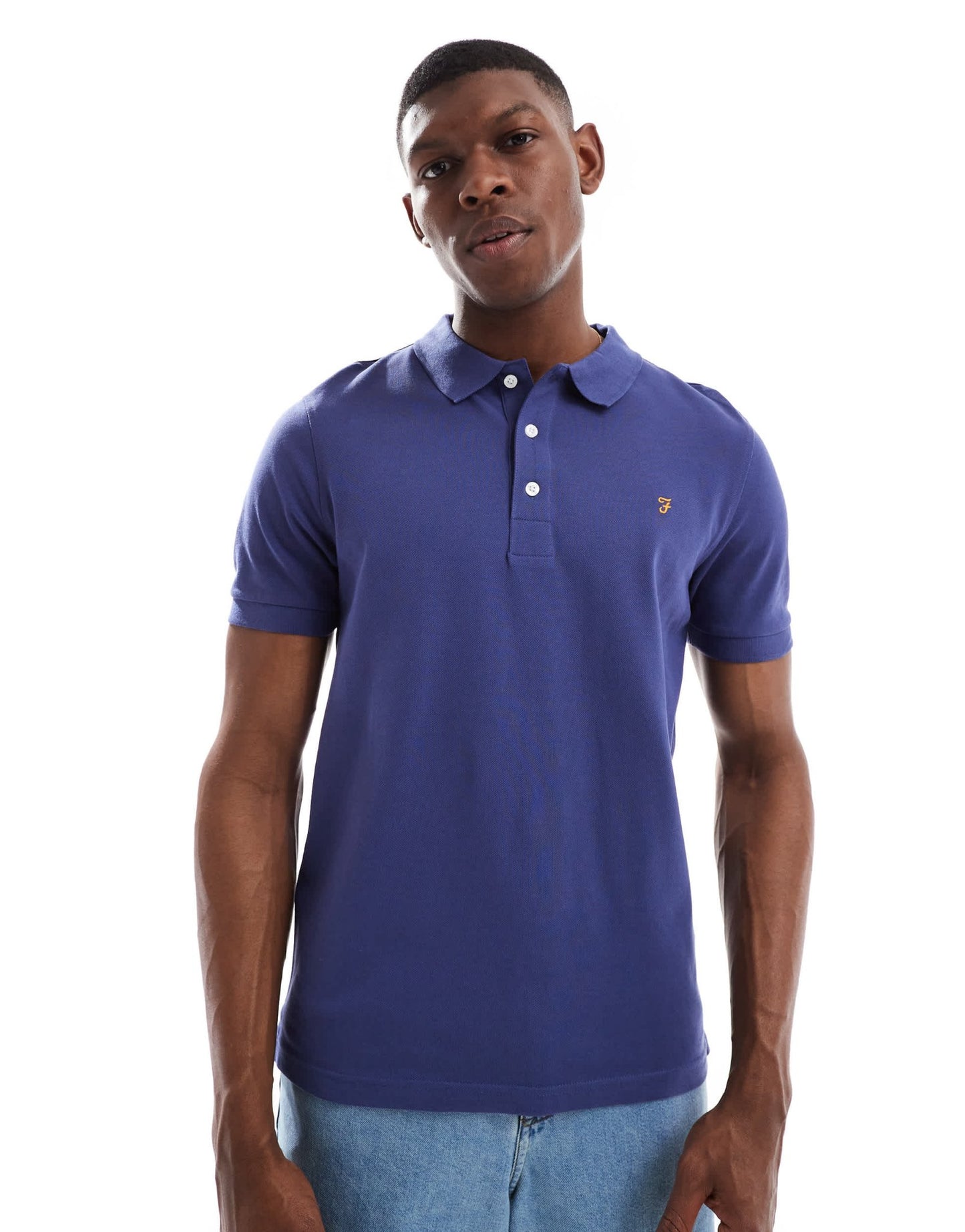 Farah blanes short sleeve polo shirt in mid blue - ASOS Sample Sale
