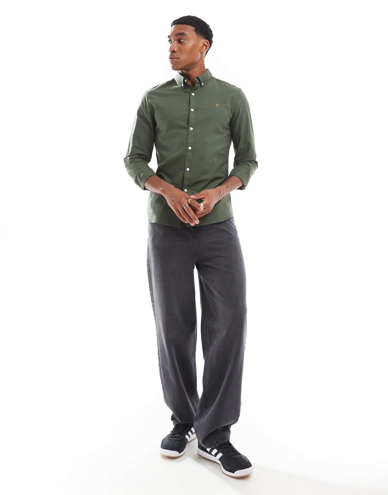 Farah Brewer slim fit long sleeve oxford shirt in forest green - ASOS Sample Sale