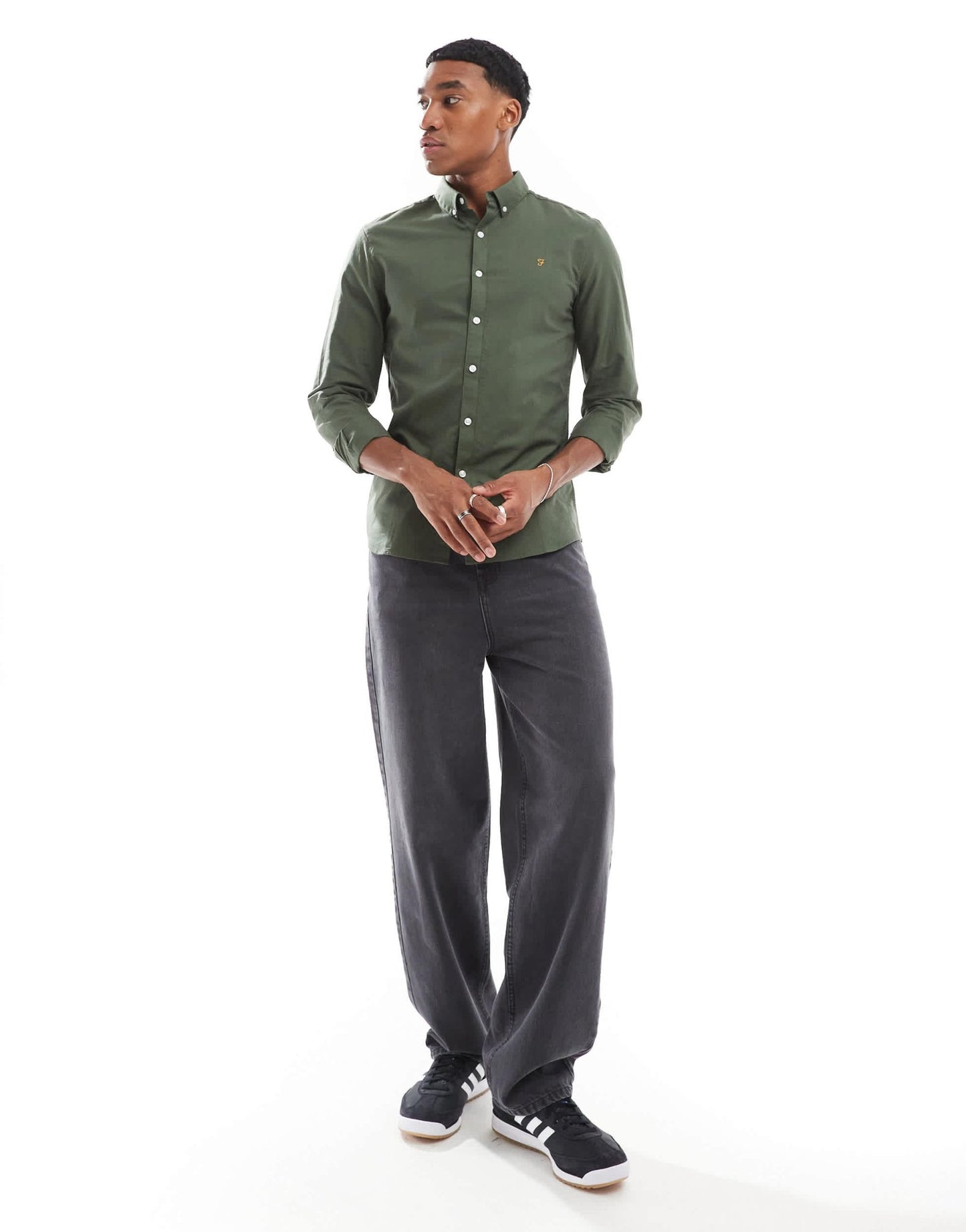 Farah Brewer slim fit long sleeve oxford shirt in forest green - ASOS Sample Sale