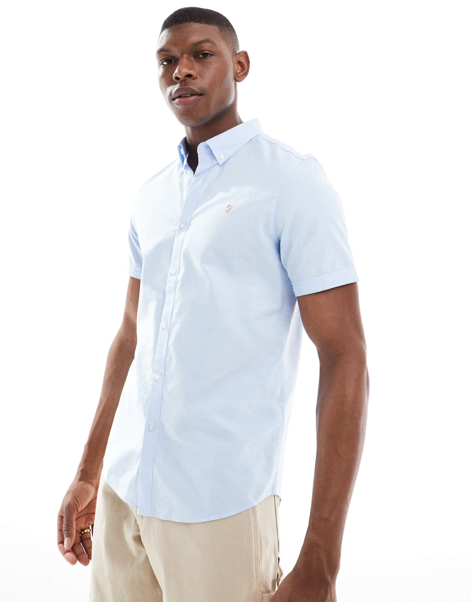 Farah Brewer slim fit long sleeve shirt in blue - ASOS Sample Sale