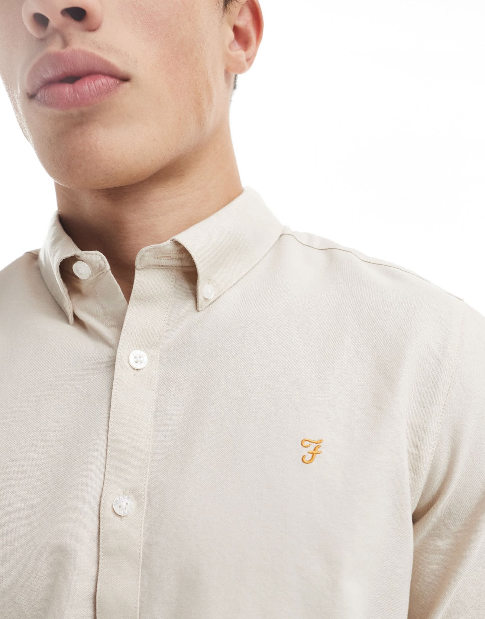 Farah Brewer slim fit long sleeve shirt in off white - ASOS Sample Sale