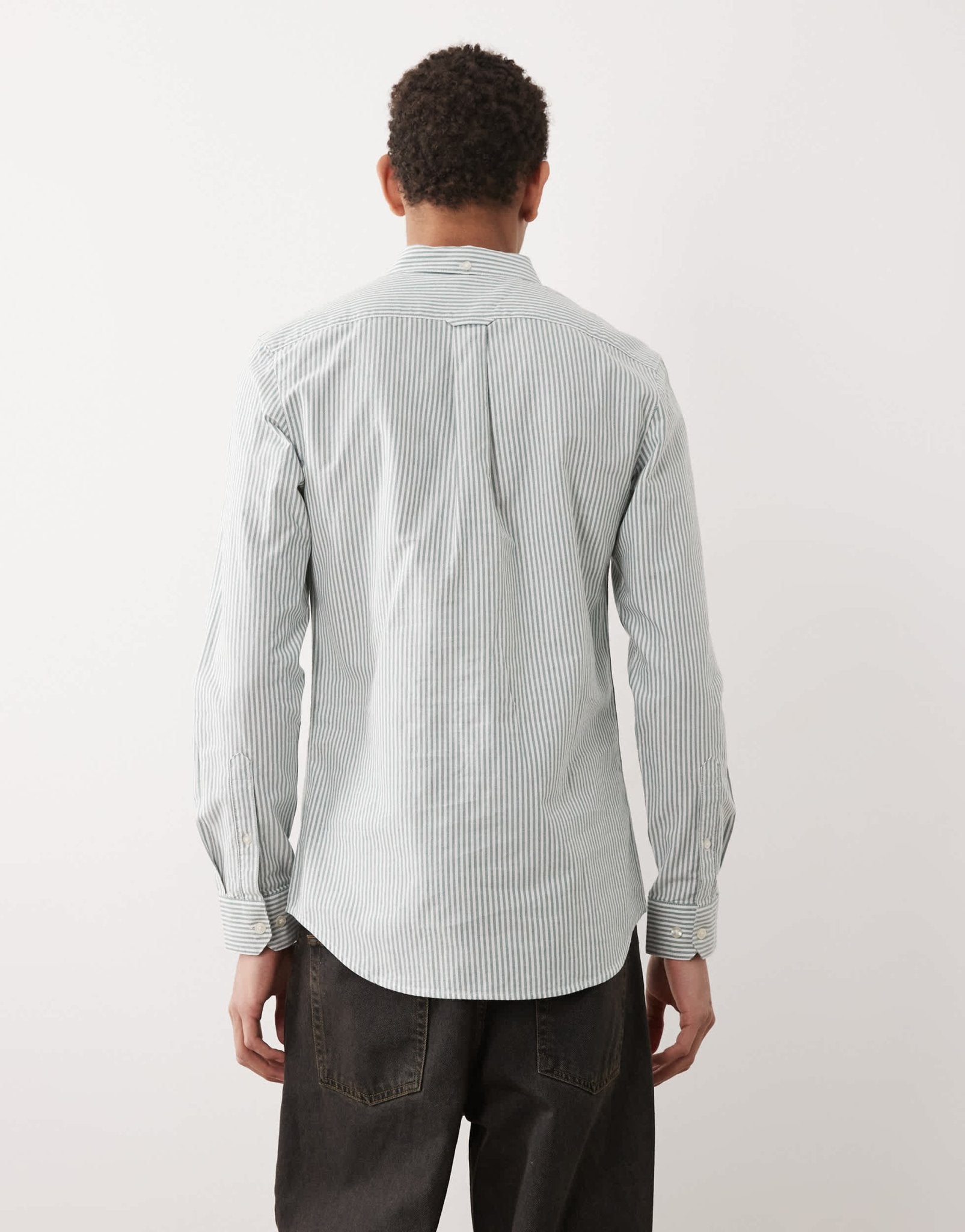 Farah Brewer stripe long sleeve shirt in green and white - ASOS Sample Sale