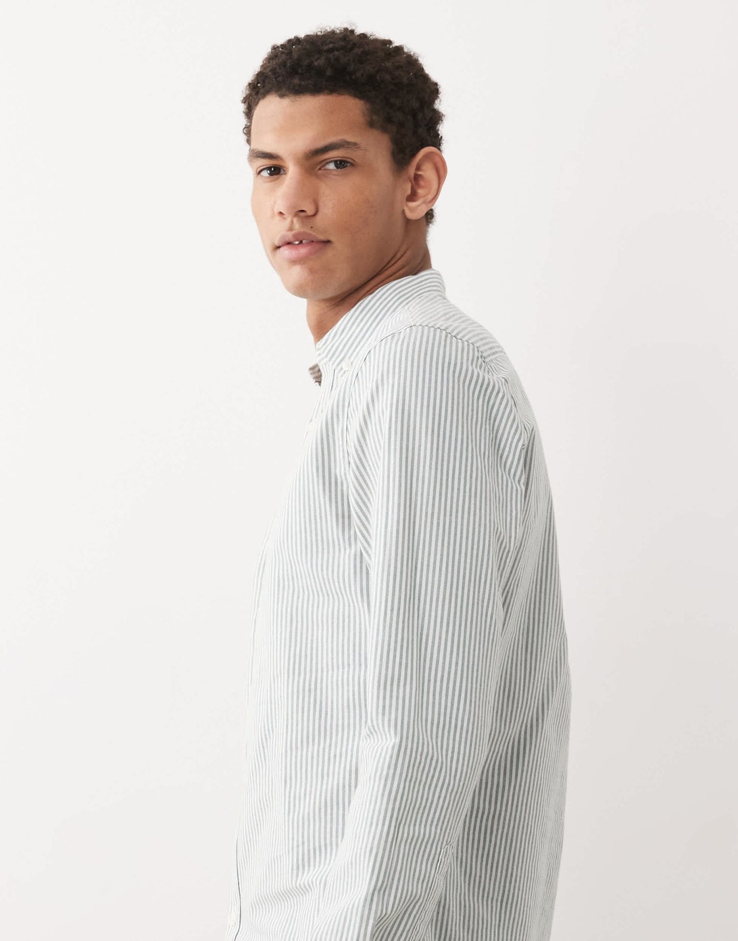 Farah Brewer stripe long sleeve shirt in green and white - ASOS Sample Sale