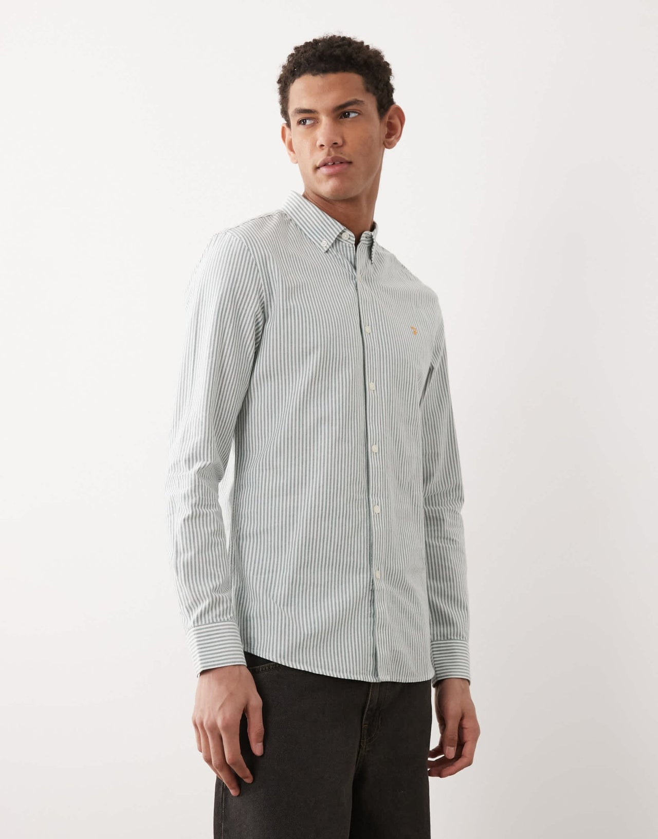 Farah Brewer stripe long sleeve shirt in green and white - ASOS Sample Sale