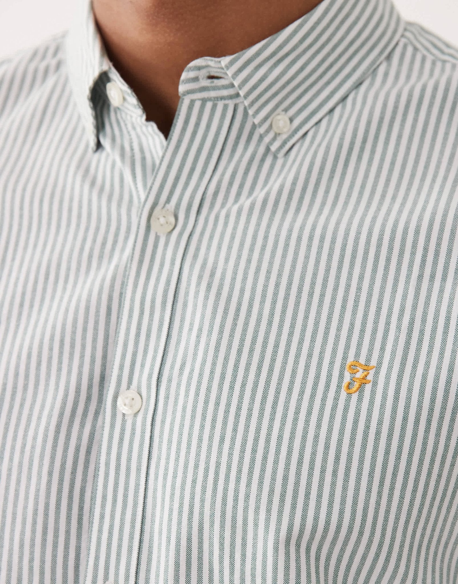 Farah Brewer stripe long sleeve shirt in green and white - ASOS Sample Sale