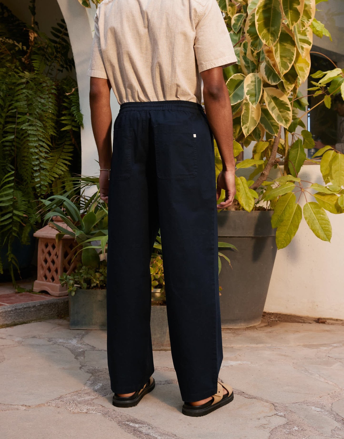 Farah Greenport wide leg drawcord waist trousers in navy - NAVY - ASOS Sample Sale