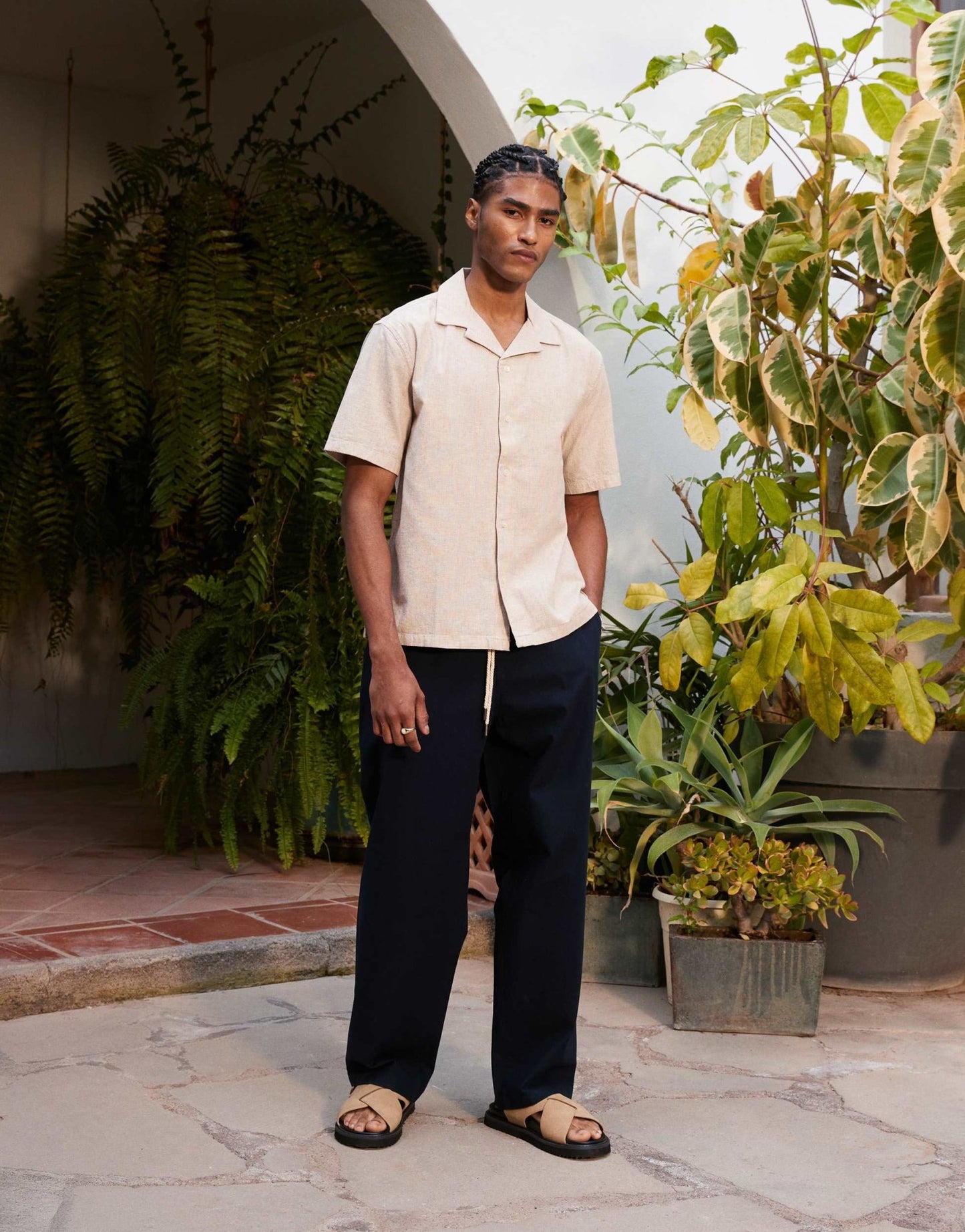 Farah Greenport wide leg drawcord waist trousers in navy - NAVY - ASOS Sample Sale