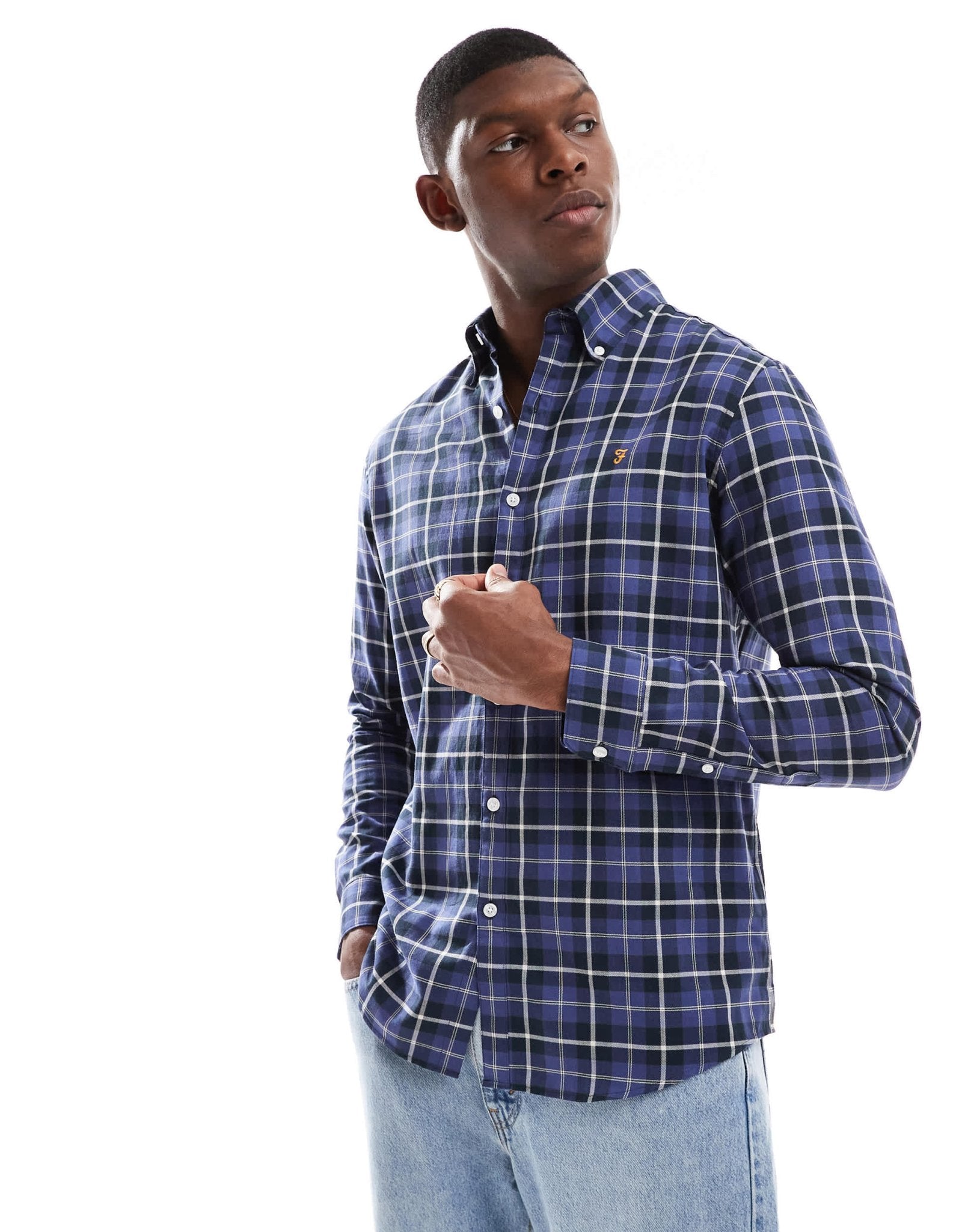 Farah Macgregor long sleeve checked shirt in black and blue - ASOS Sample Sale