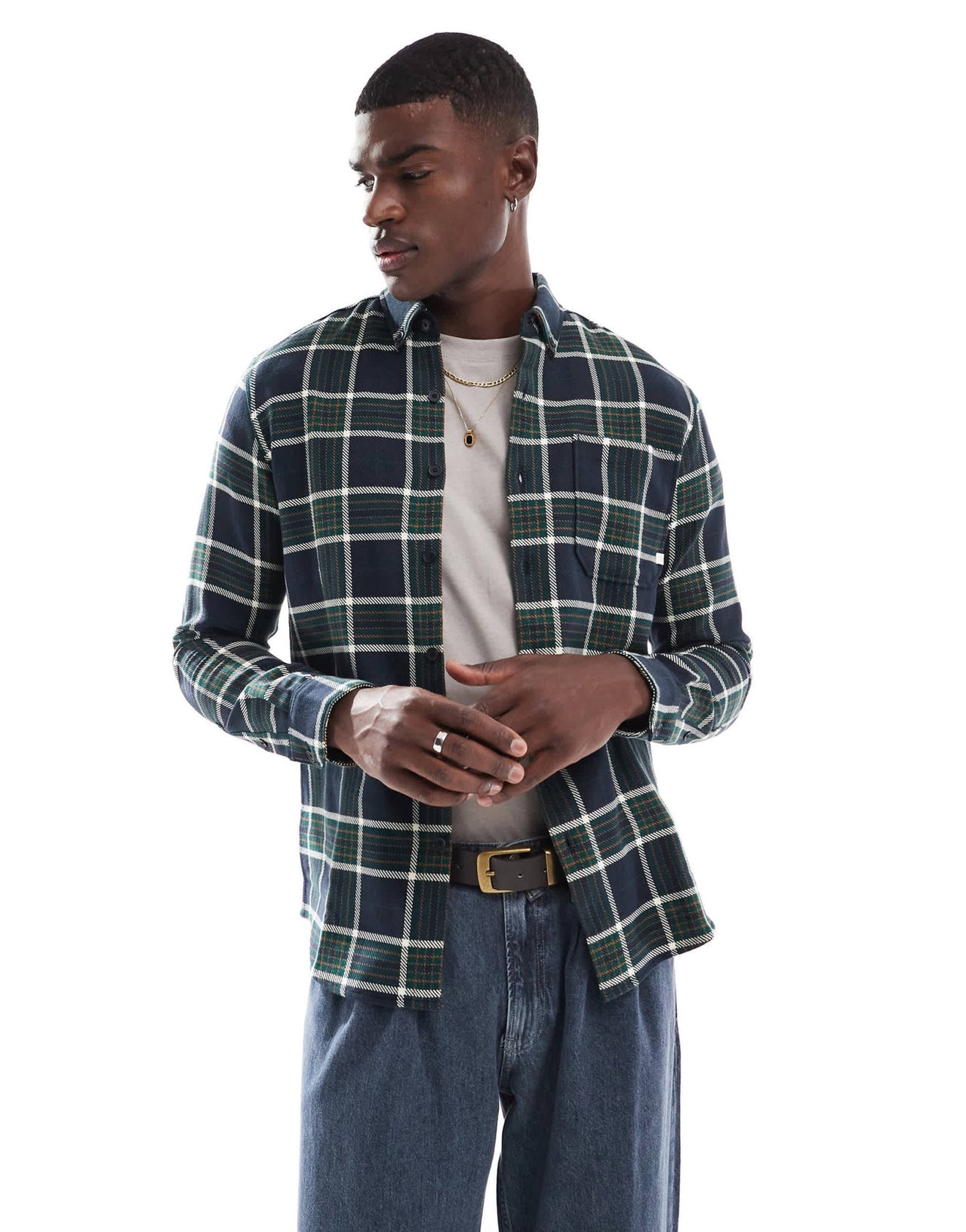 Farah Marcelo check longsleeve shirt in navy - ASOS Sample Sale