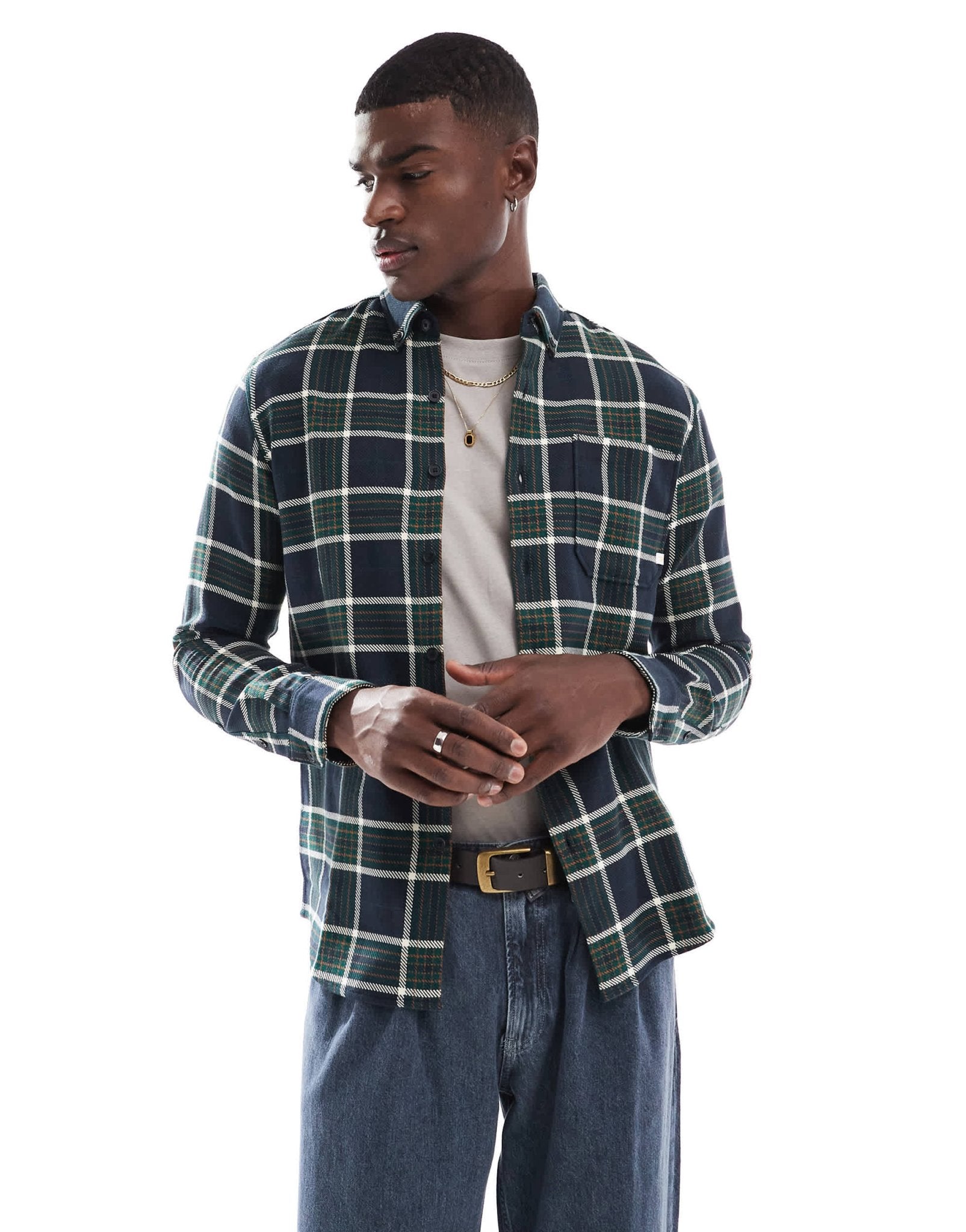 Farah Marcelo check longsleeve shirt in navy - ASOS Sample Sale