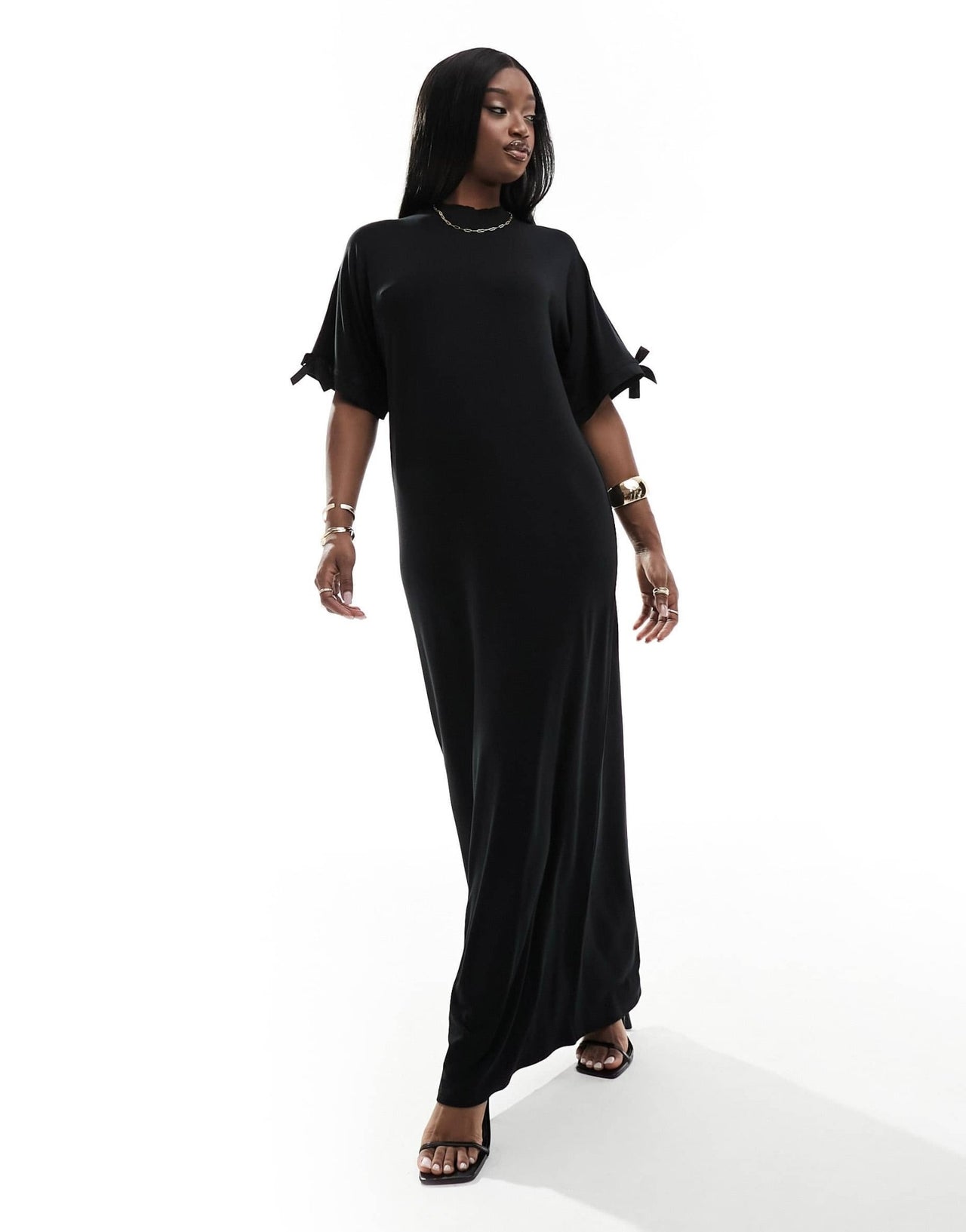 Fashionkilla bow detail maxi t-shirt dress in black - ASOS Sample Sale