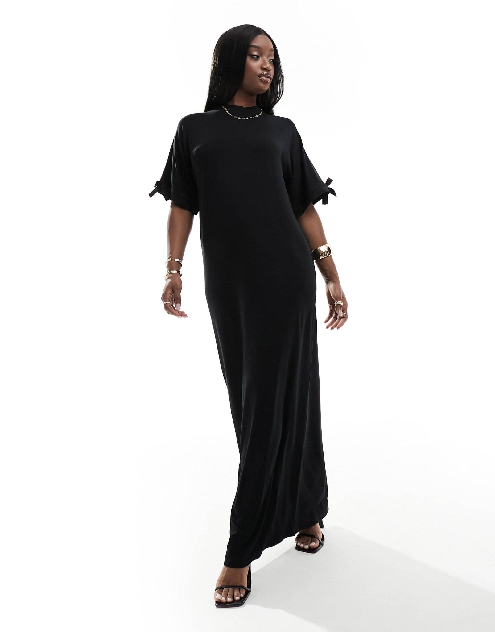 Fashionkilla bow detail maxi t-shirt dress in black - ASOS Sample Sale