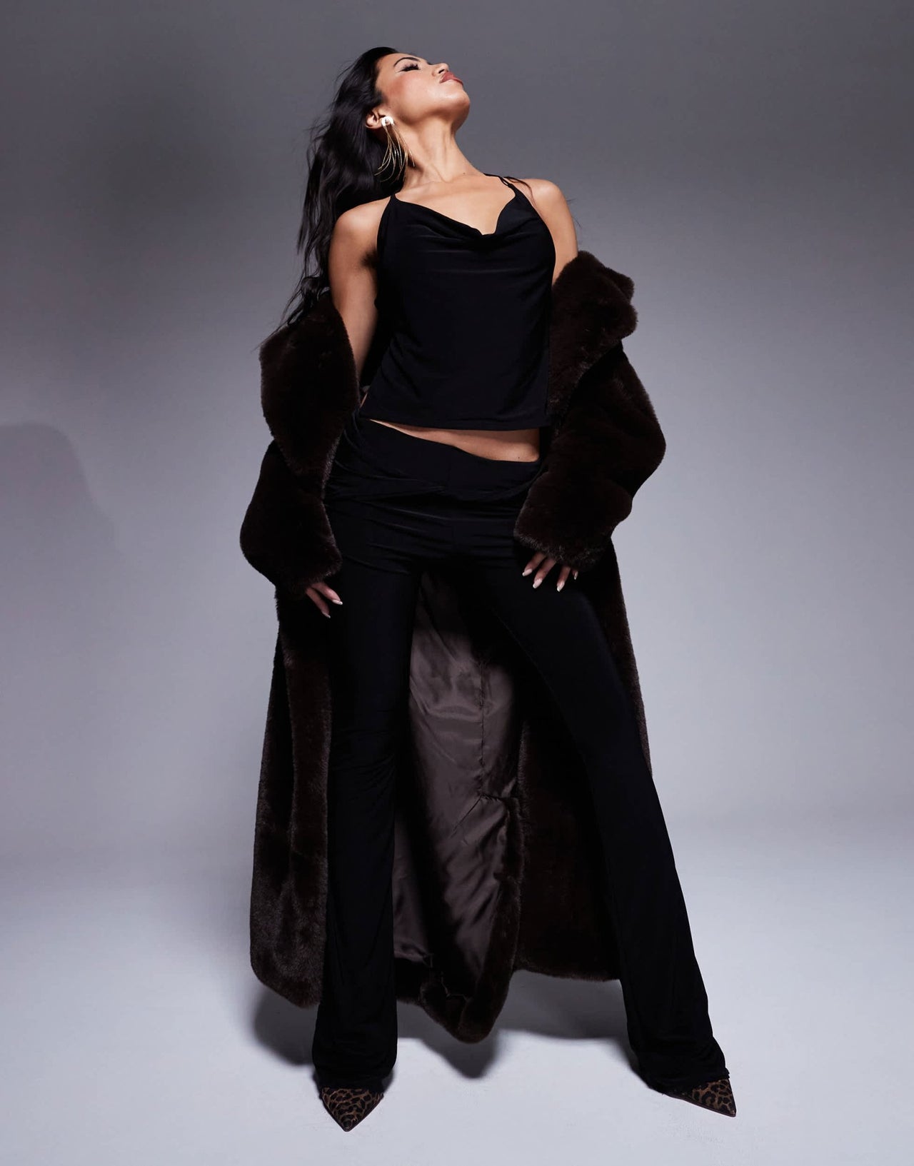Fashionkilla double layered slinky cowl neck halterneck strappy back top in black - ASOS Sample Sale