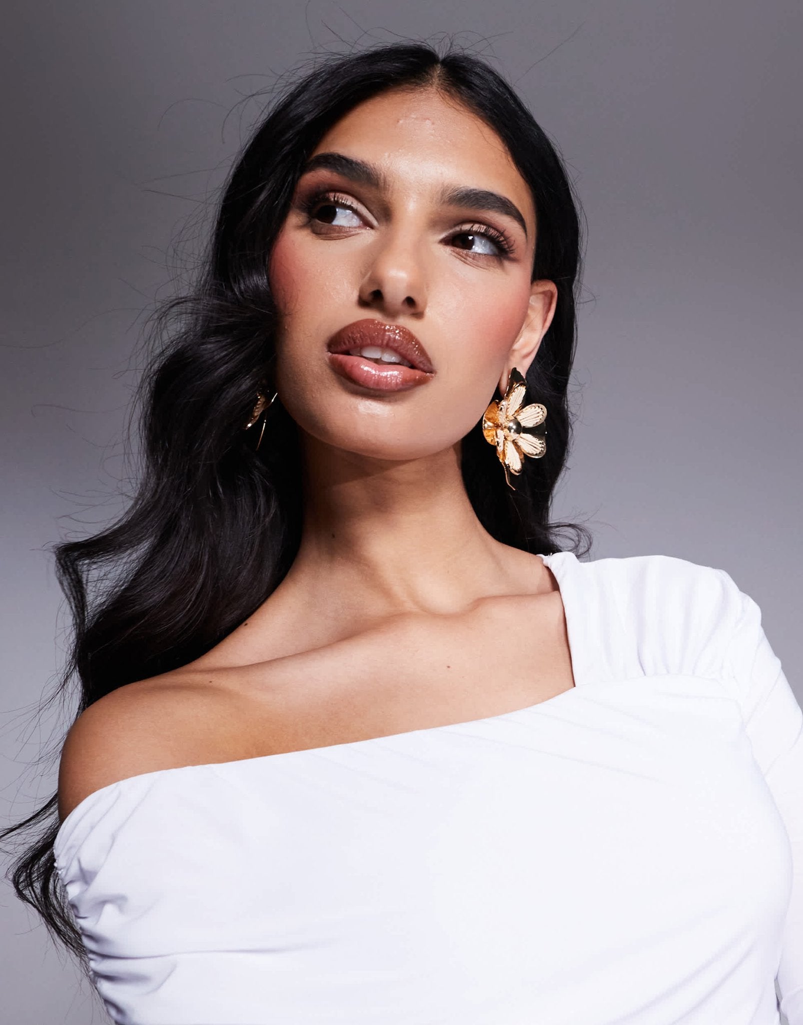 Fashionkilla double sculpted slinky one shoulder fold over top in white - ASOS Sample Sale