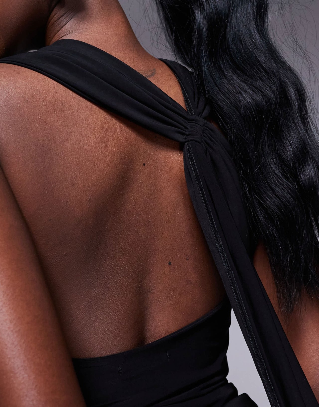 Fashionkilla double sculpted slinky open back drape detail top in black - ASOS Sample Sale