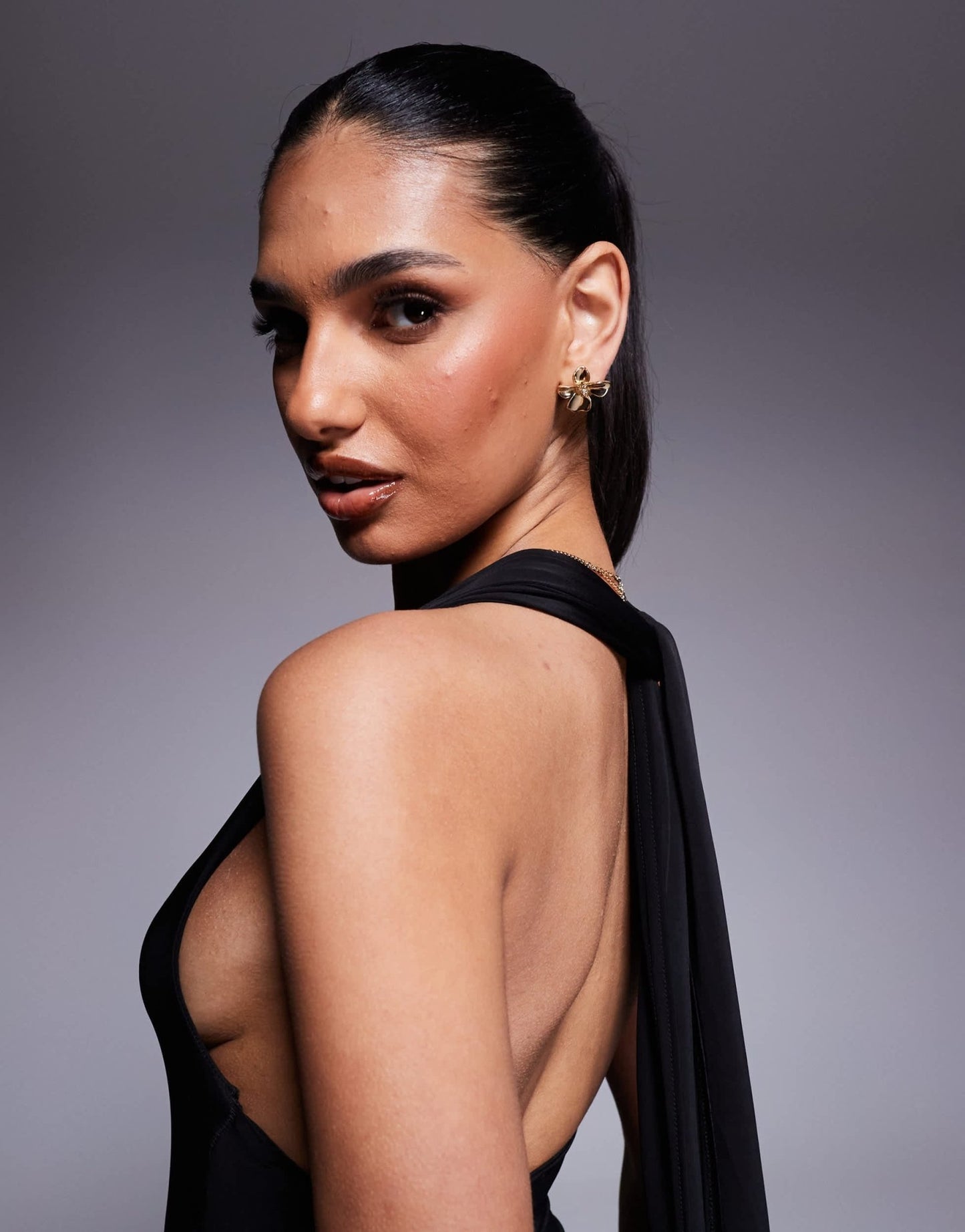 Fashionkilla double sculpted slinky open back knot detail maxi dress in black - ASOS Sample Sale