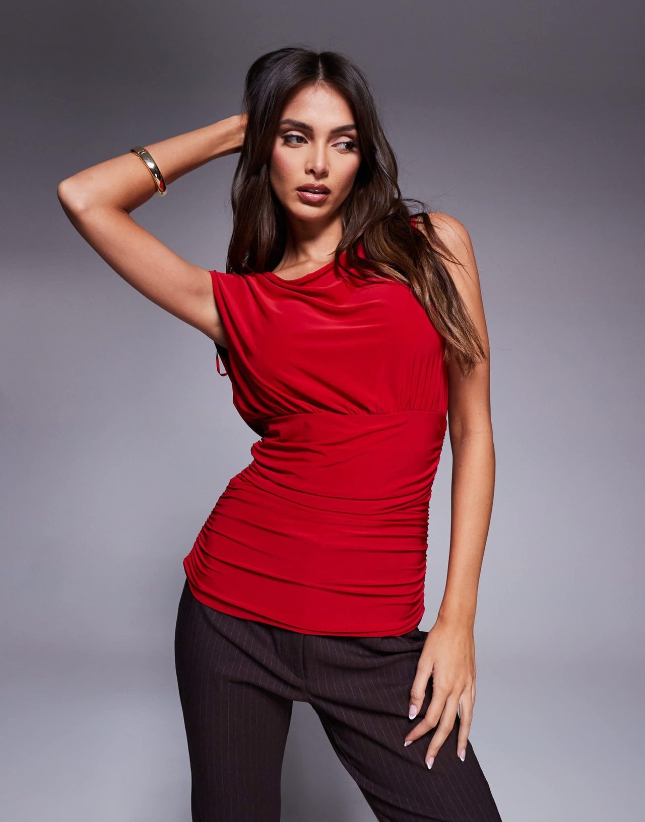 Fashionkilla double sculpted slinky sleeveless asymmetric ruched top in red - ASOS Sample Sale
