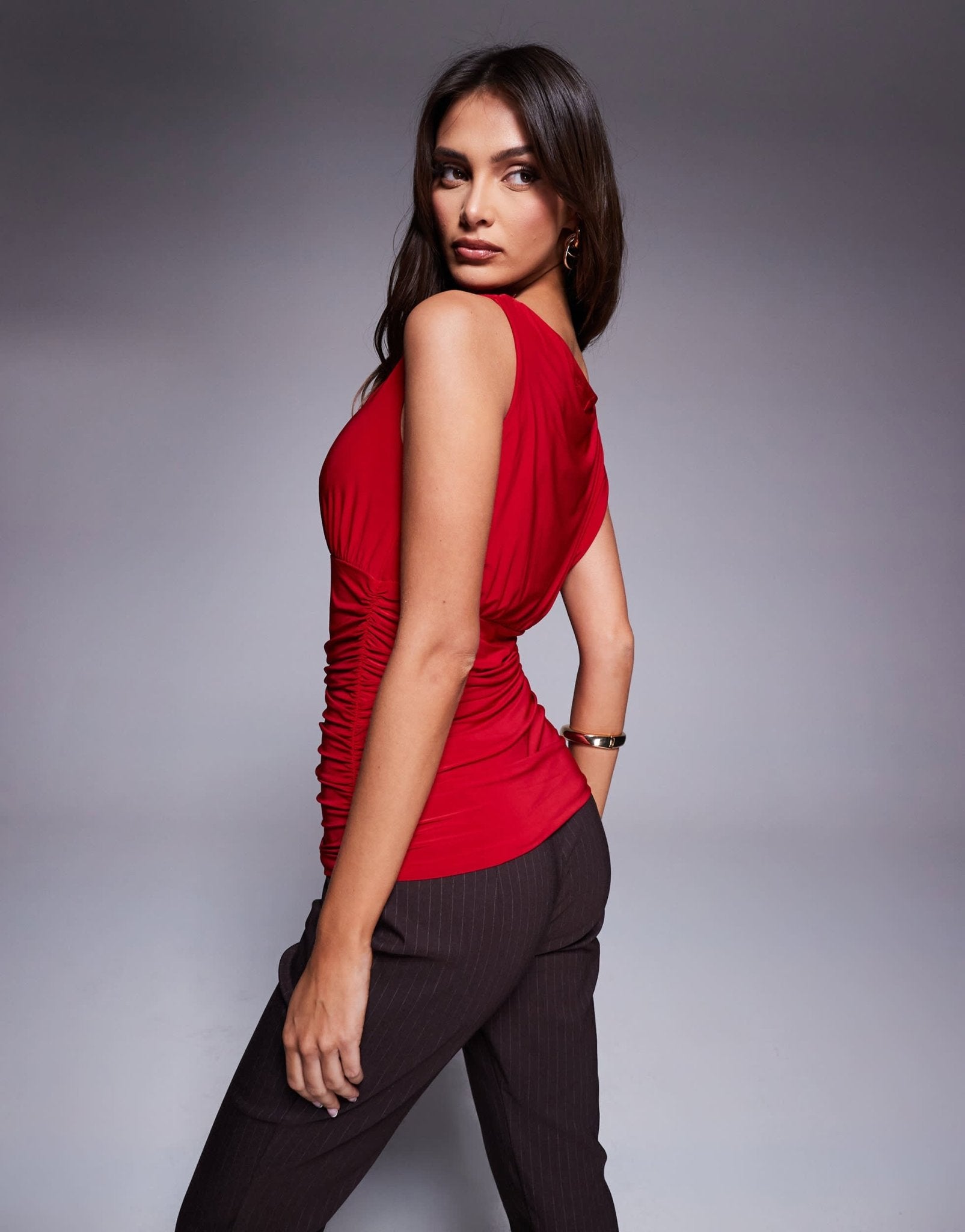 Fashionkilla double sculpted slinky sleeveless asymmetric ruched top in red - ASOS Sample Sale