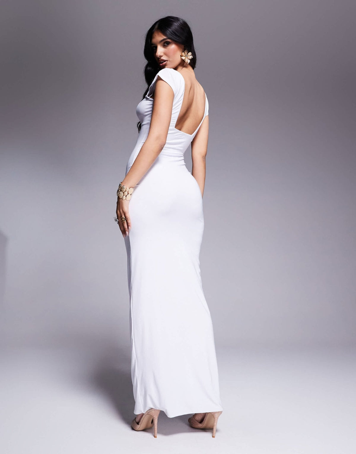 Fashionkilla double sculpted slinky sweetheart neckline open back bodycon maxi dress in white - ASOS Sample Sale