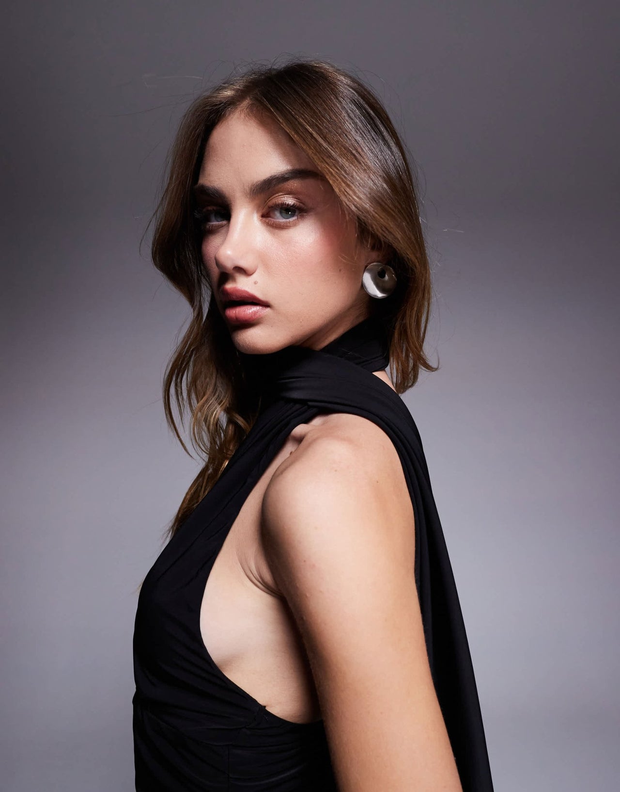 Fashionkilla double sculpted slinky wrap around scarf detail maxi dress in black - ASOS Sample Sale