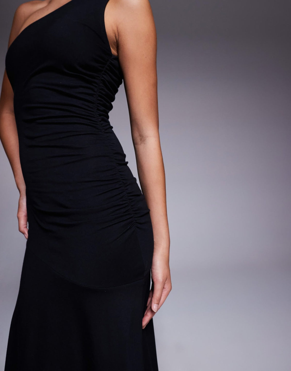 Fashionkilla exclusive cotton one shoulder ruched side maxi dress in black - ASOS Sample Sale