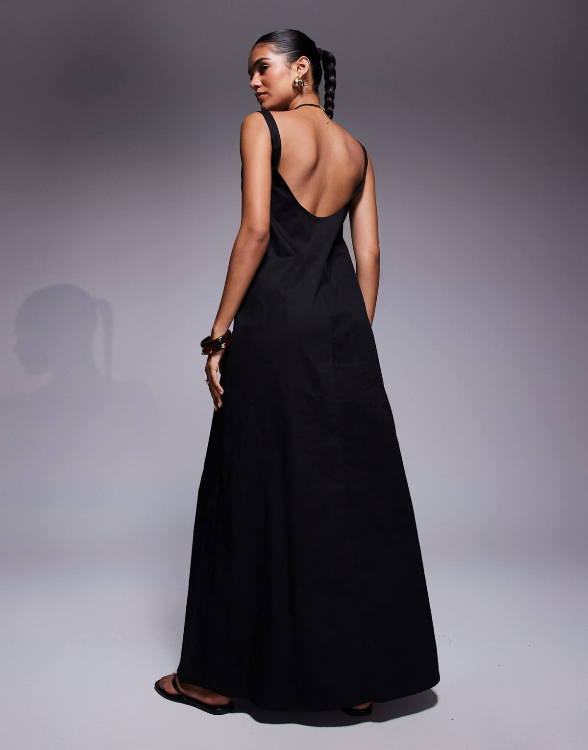 Fashionkilla exclusive poplin scoop neck trapeze maxi dress in black - ASOS Sample Sale