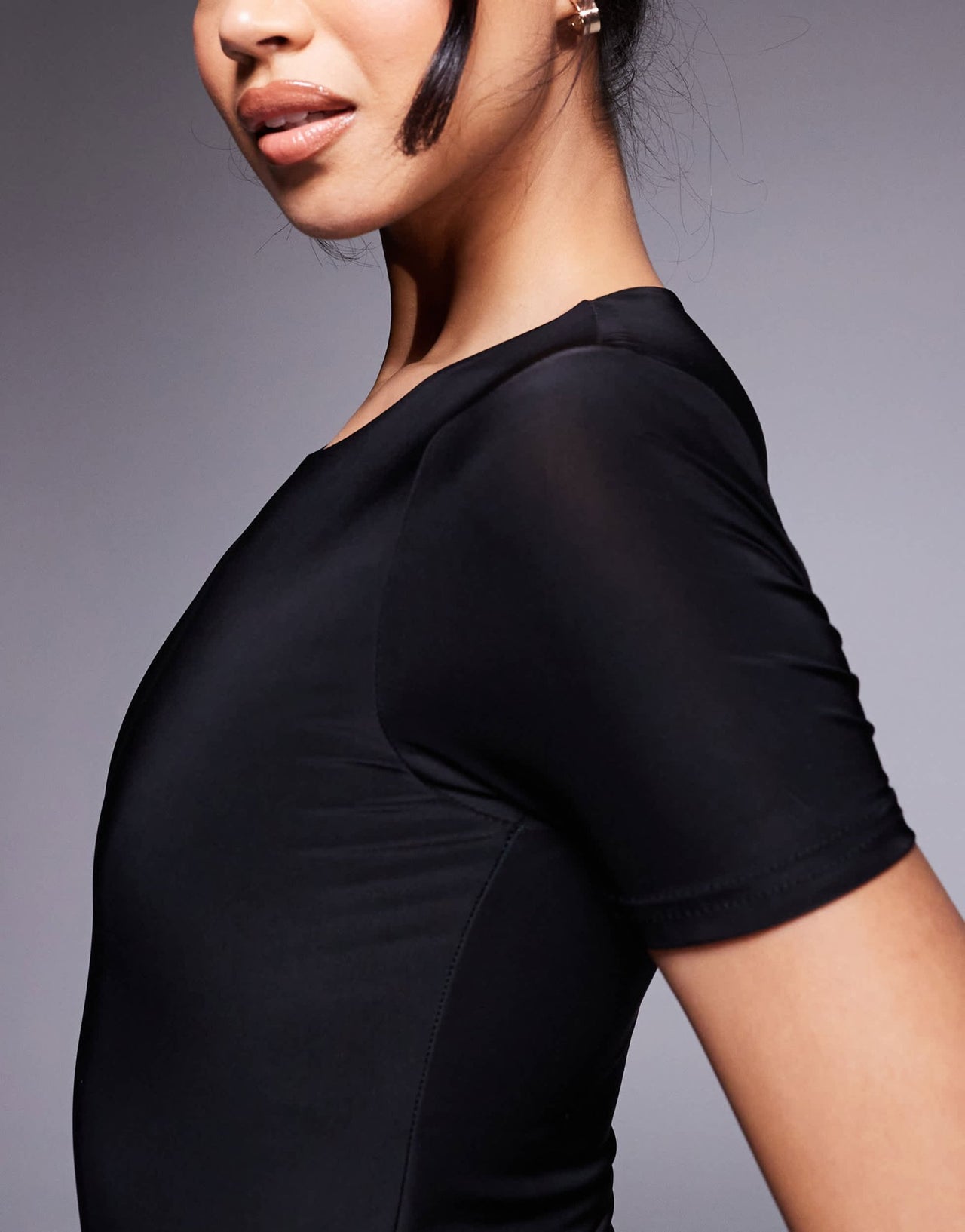 Fashionkilla exclusive sculpted double layered slinky t-shirt body in black - ASOS Sample Sale