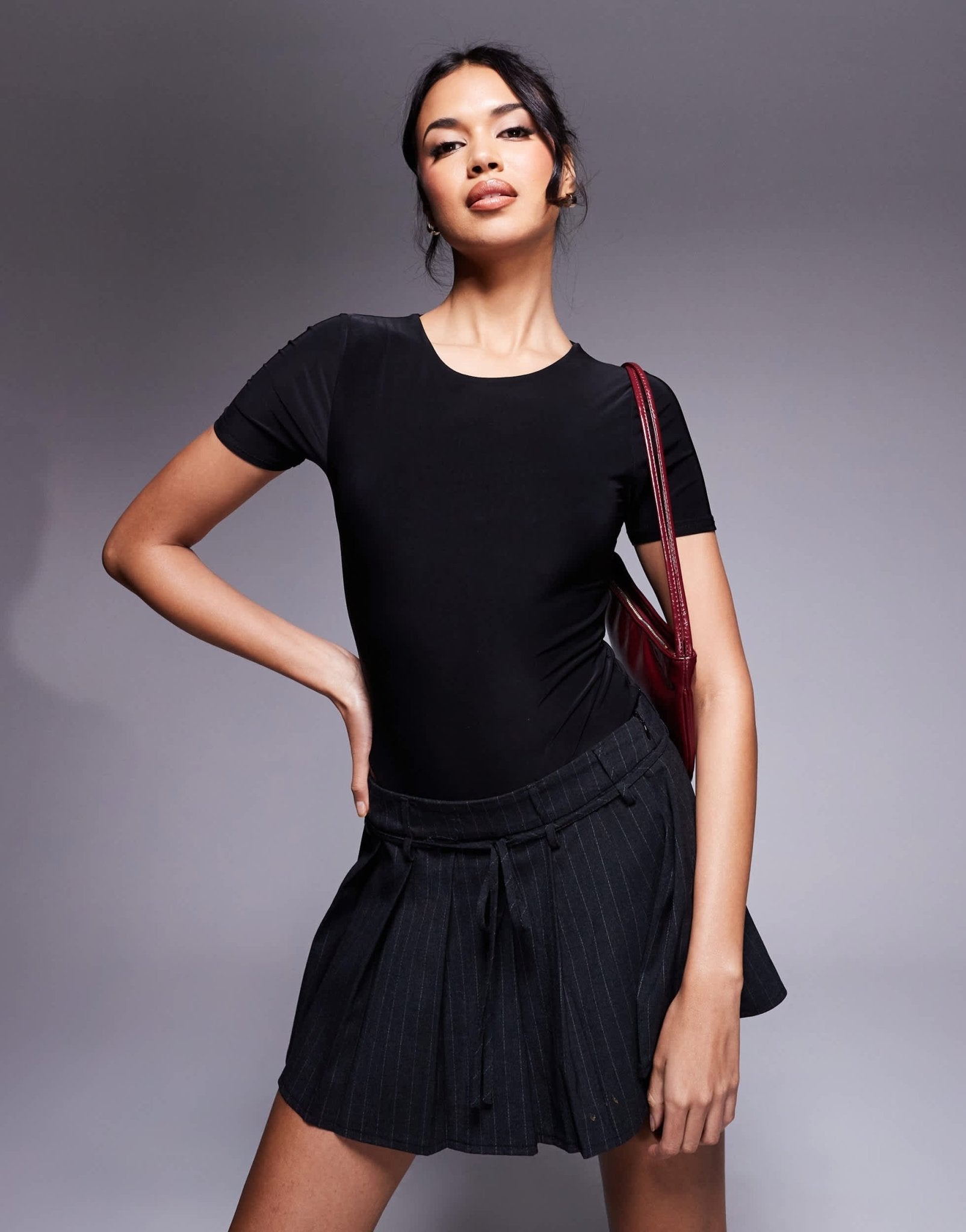 Fashionkilla exclusive sculpted double layered slinky t-shirt body in black - ASOS Sample Sale