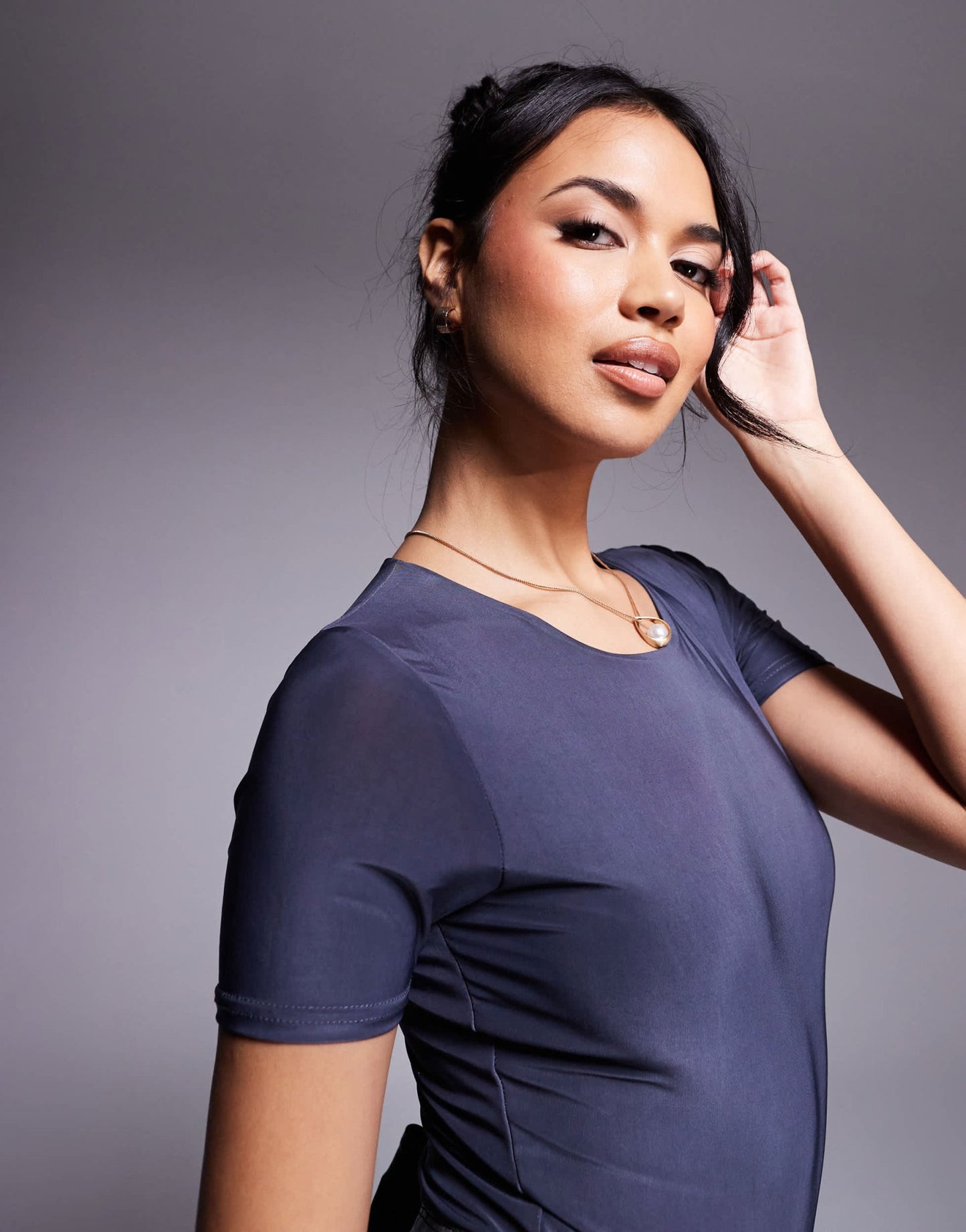 Fashionkilla exclusive sculpted double layered slinky t-shirt body in charcoal - ASOS Sample Sale