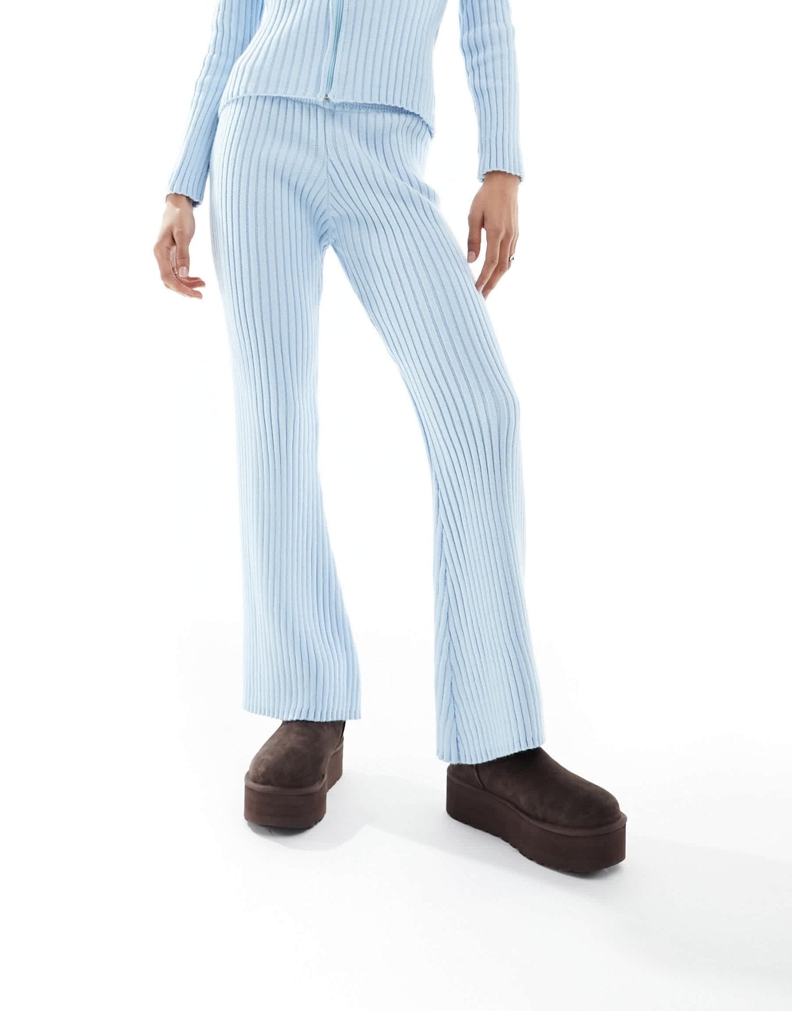Fashionkilla knitted straight leg trousers co-ord in light blue - ASOS Sample Sale