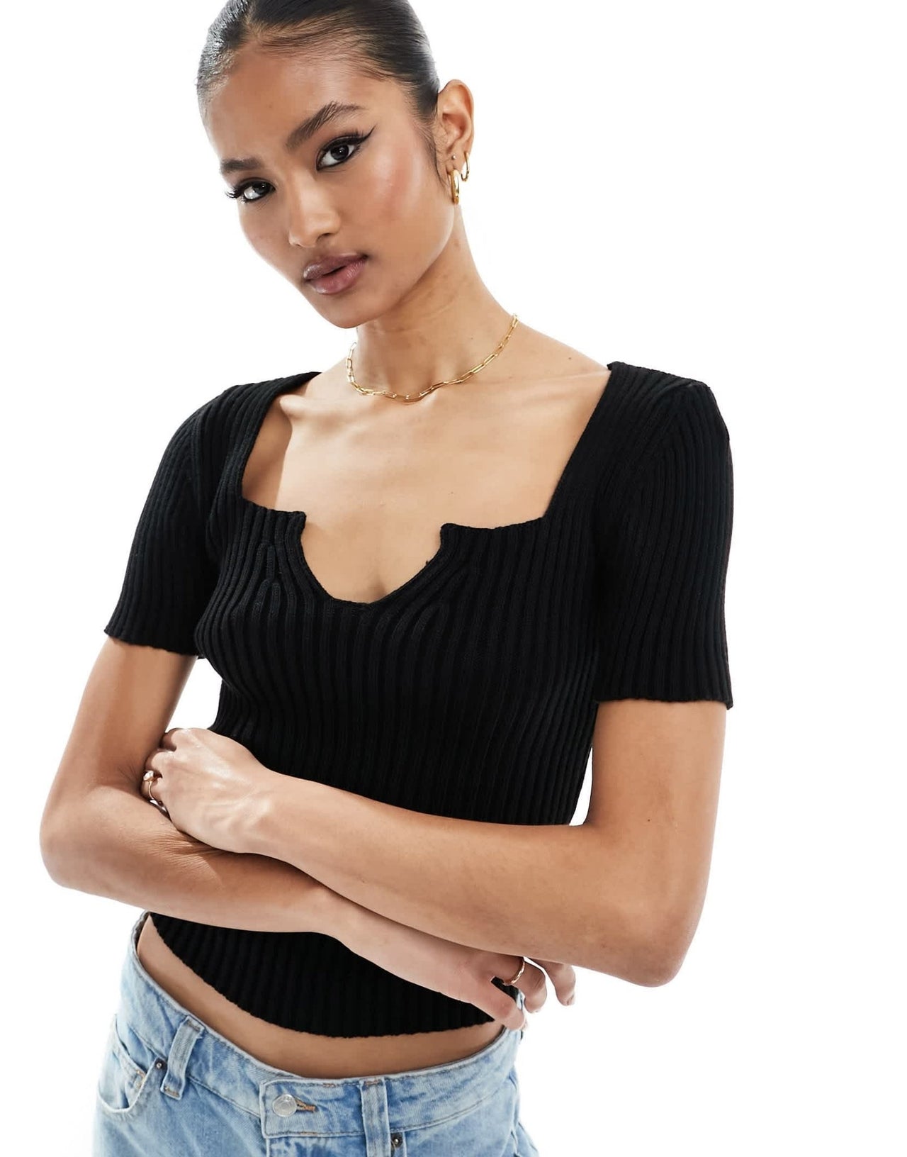 Fashionkilla knitted v neck top in black - ASOS Sample Sale