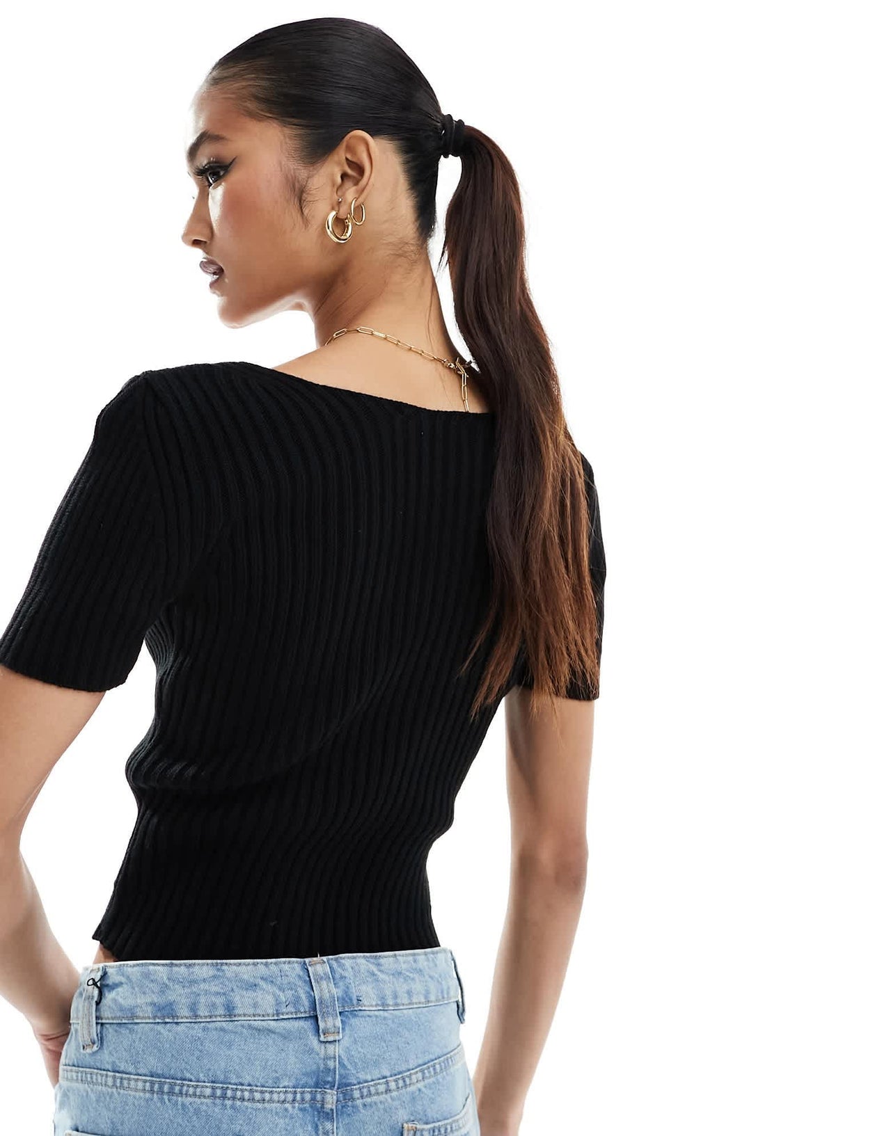 Fashionkilla knitted v neck top in black - ASOS Sample Sale