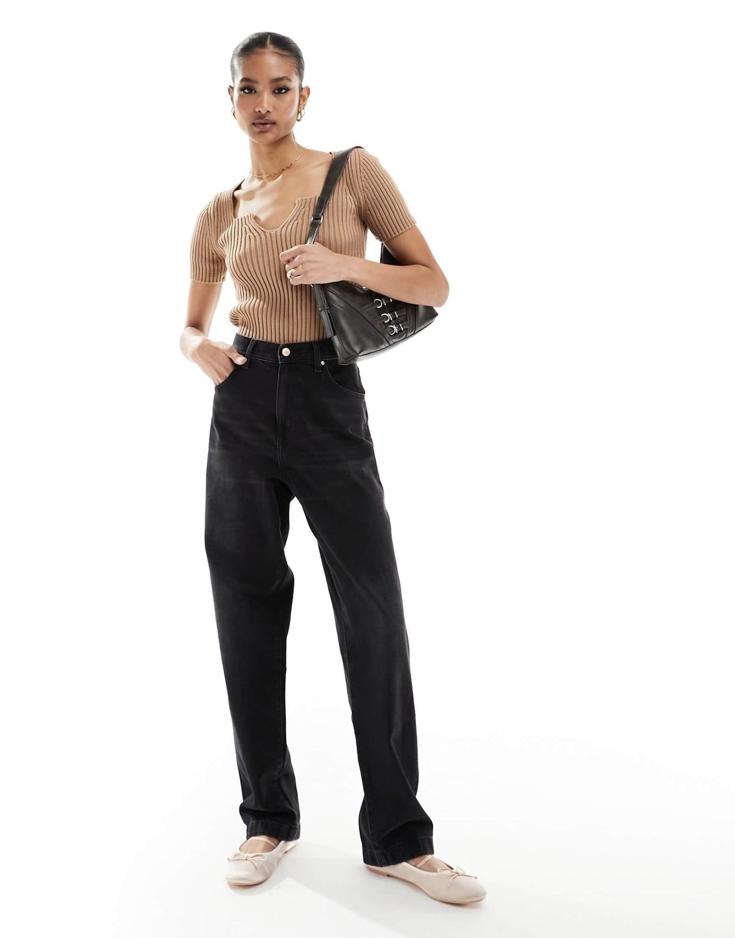 Fashionkilla knitted v neck top in brown - ASOS Sample Sale