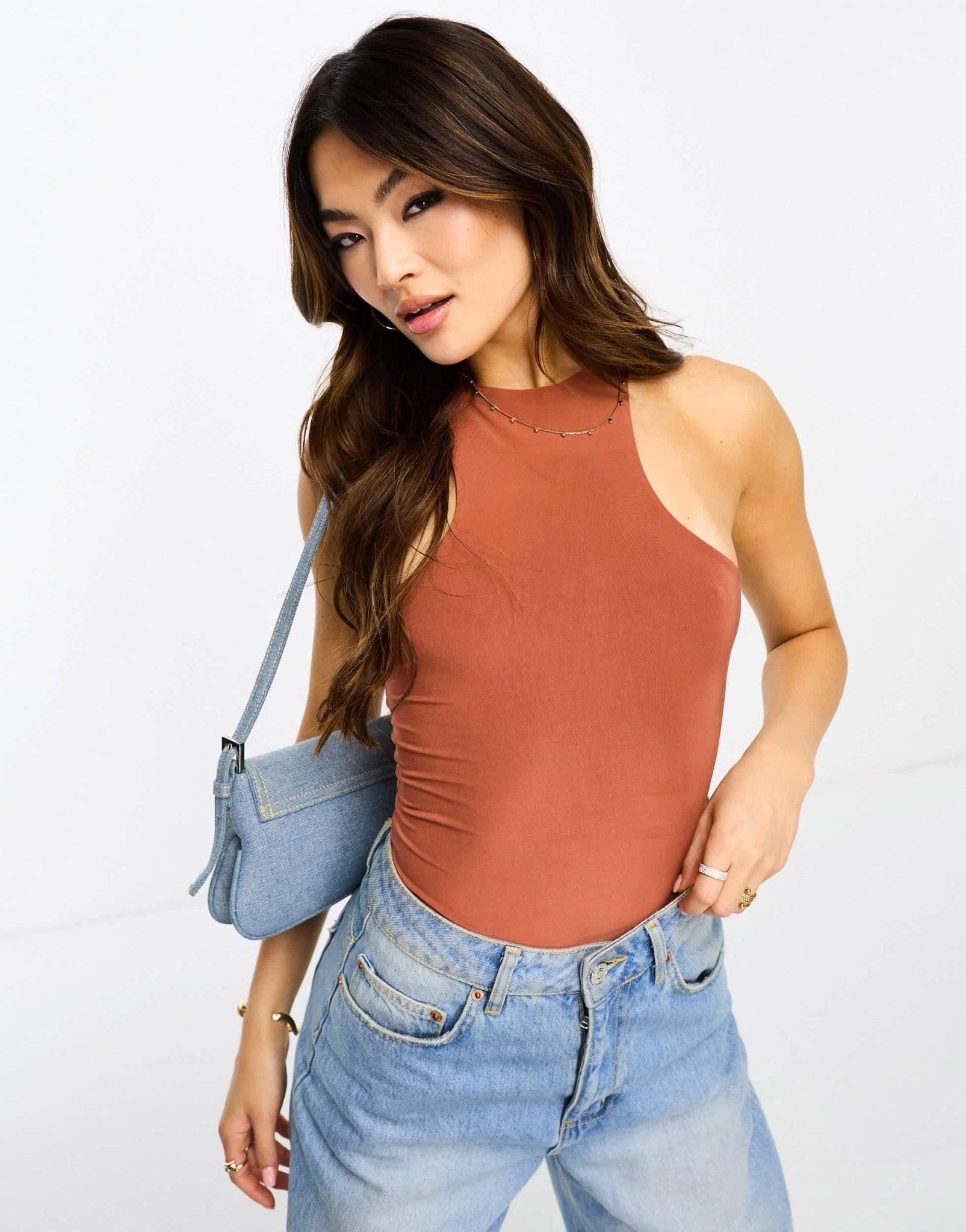 Fashionkilla sculpted racer bodysuit in rust - ASOS Sample Sale