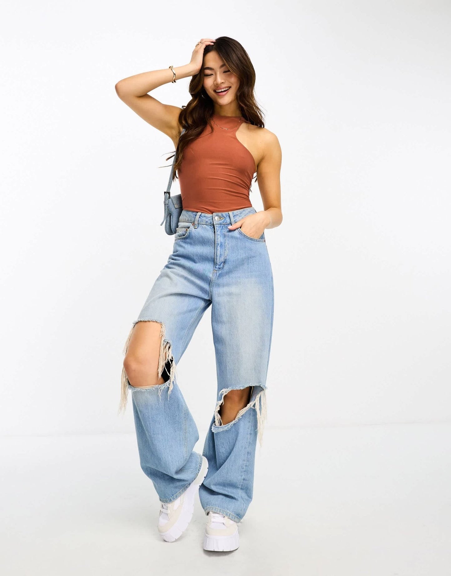 Fashionkilla sculpted racer bodysuit in rust - ASOS Sample Sale