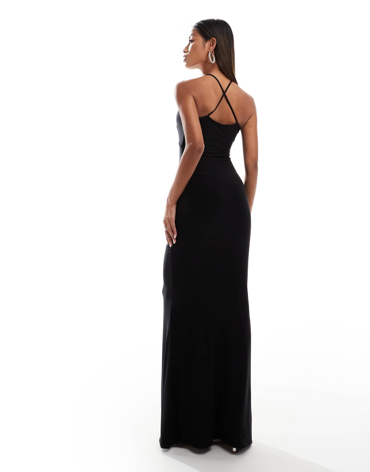 Fashionkilla slinky double layered cami wrap bust maxi dress in black - ASOS Sample Sale