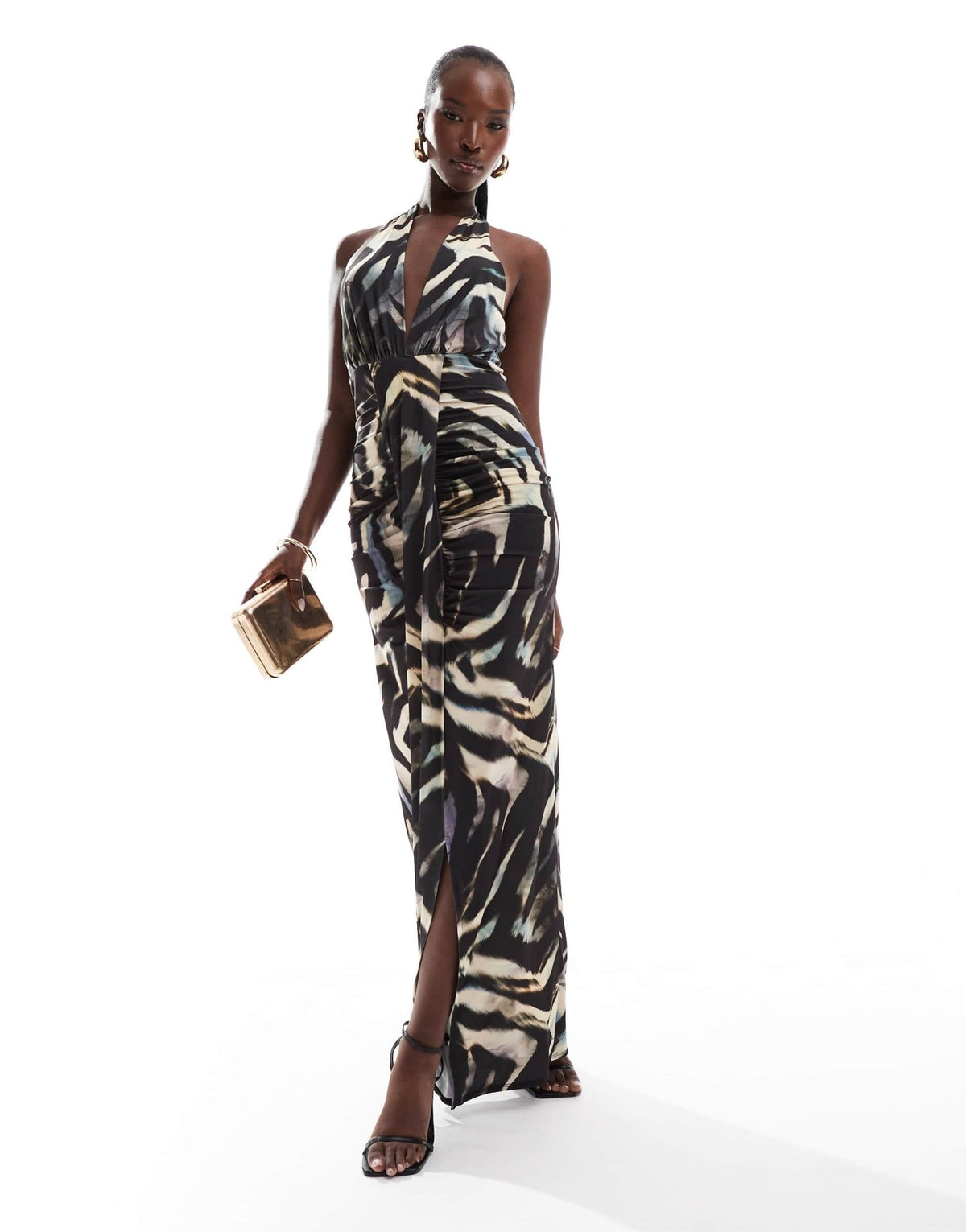 Flounce London halterneck maxi dress in zebra print - ASOS Sample Sale