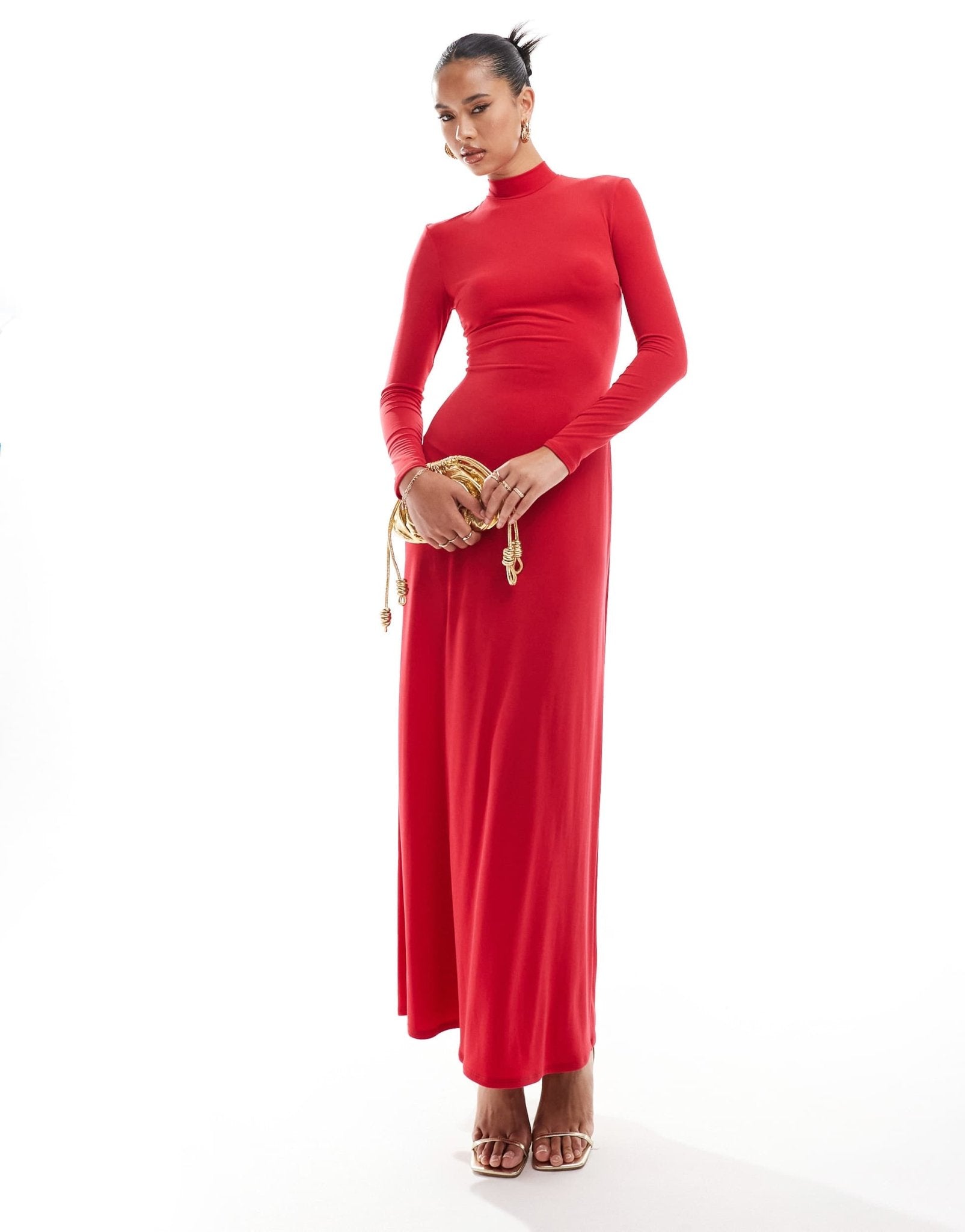 Flounce London high neck maxi dress with back detail in red - ASOS Sample Sale
